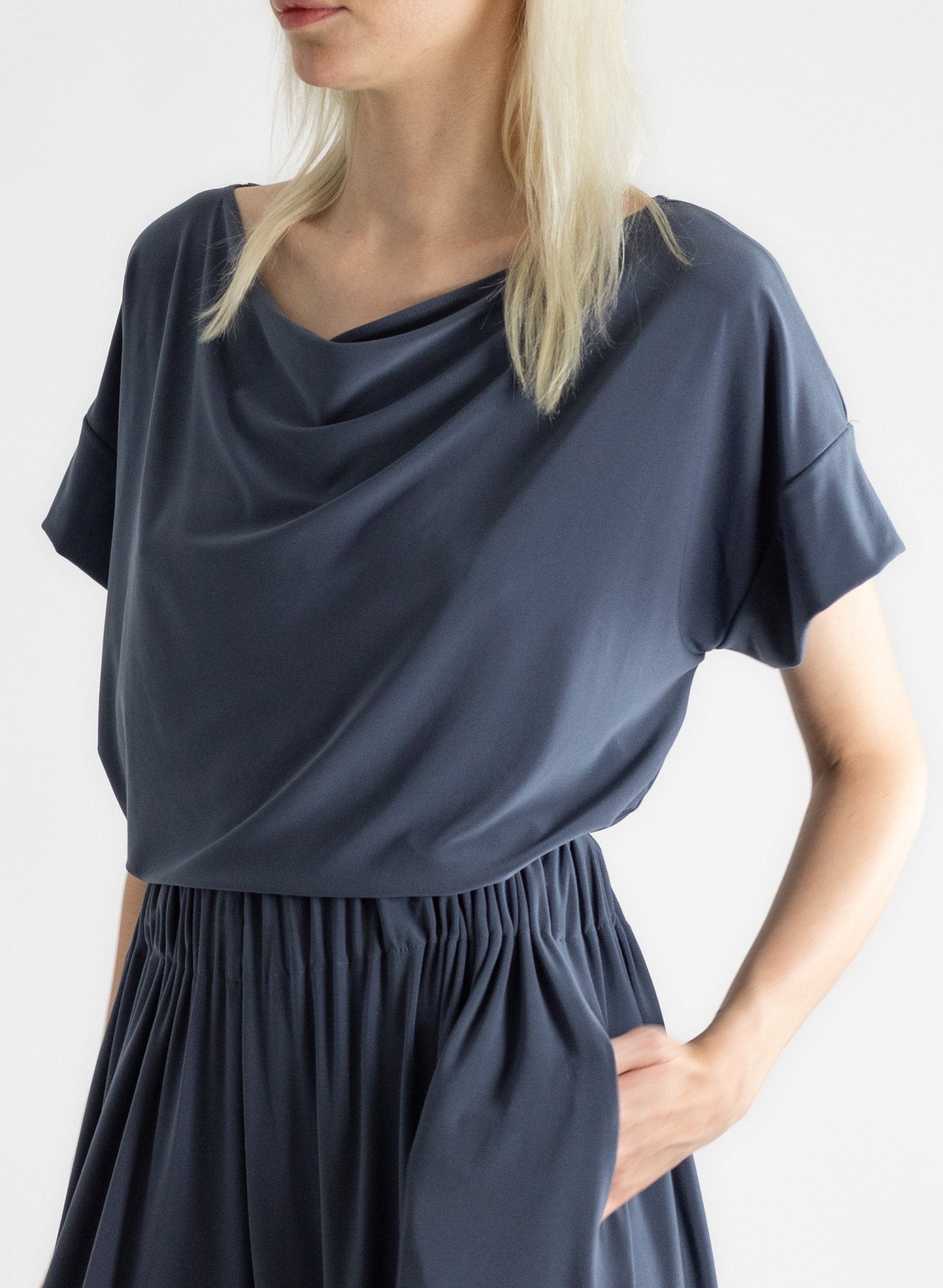 Cowl Neck Tee - Charcoal - Meg