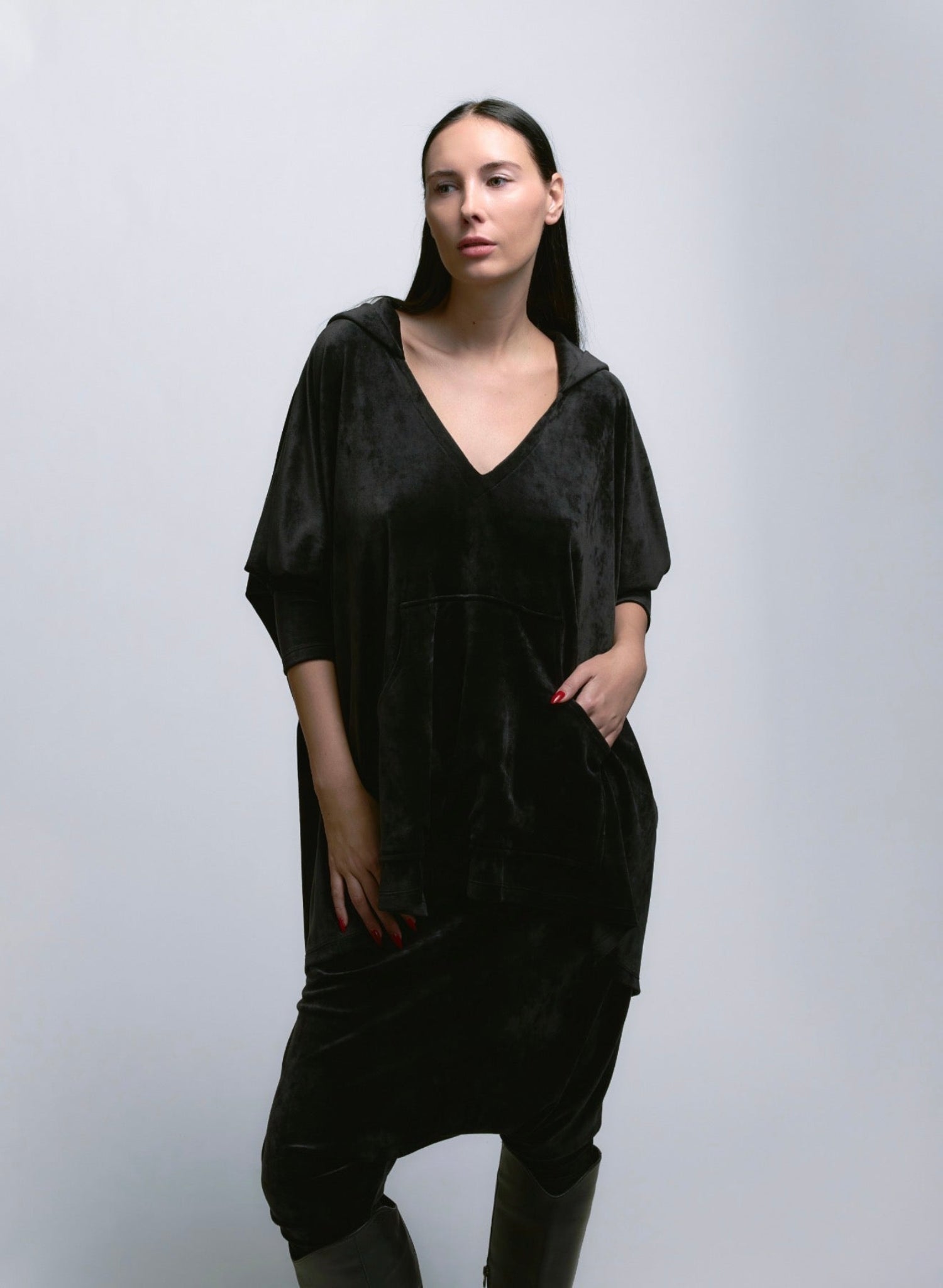 Cozy Hoodie - Black Velour - Meg