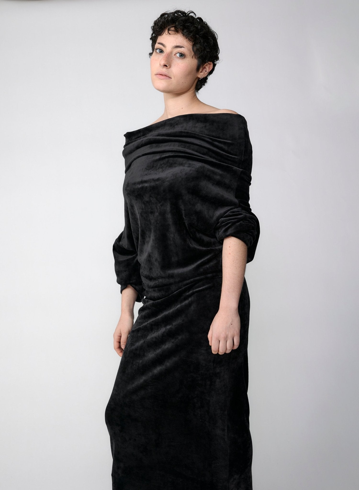 Crazy Sweater Dress - Black Velour (Pre - Order) - Meg