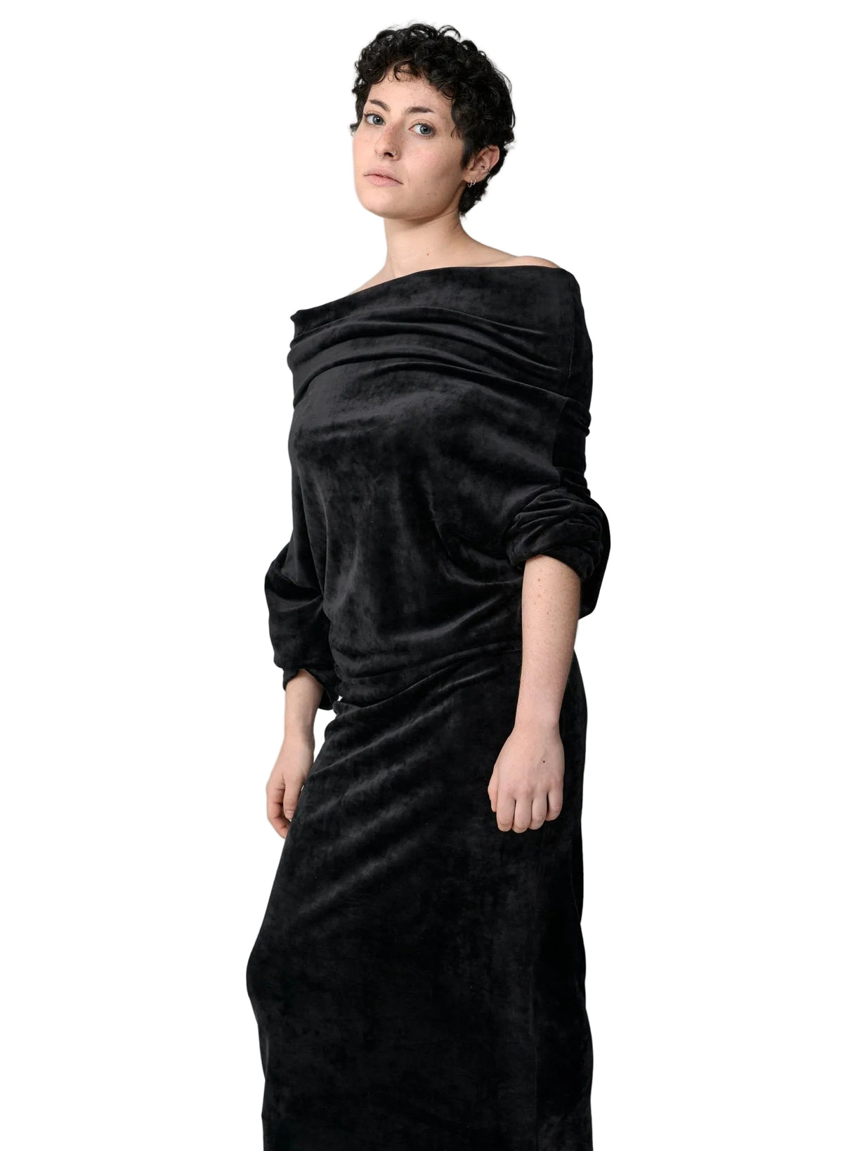 Crazy Sweater Dress - Black Velour (Pre - Order) - Meg