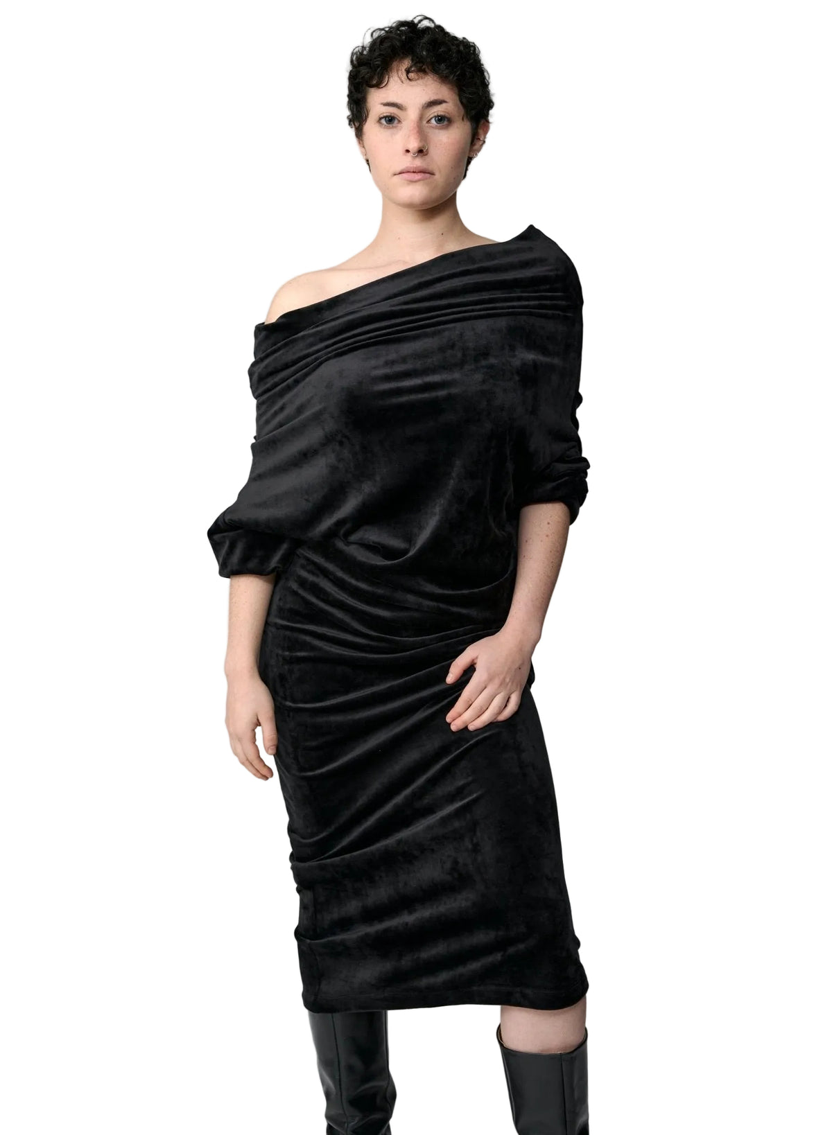 Crazy Sweater Dress - Black Velour (Pre - Order) - Meg