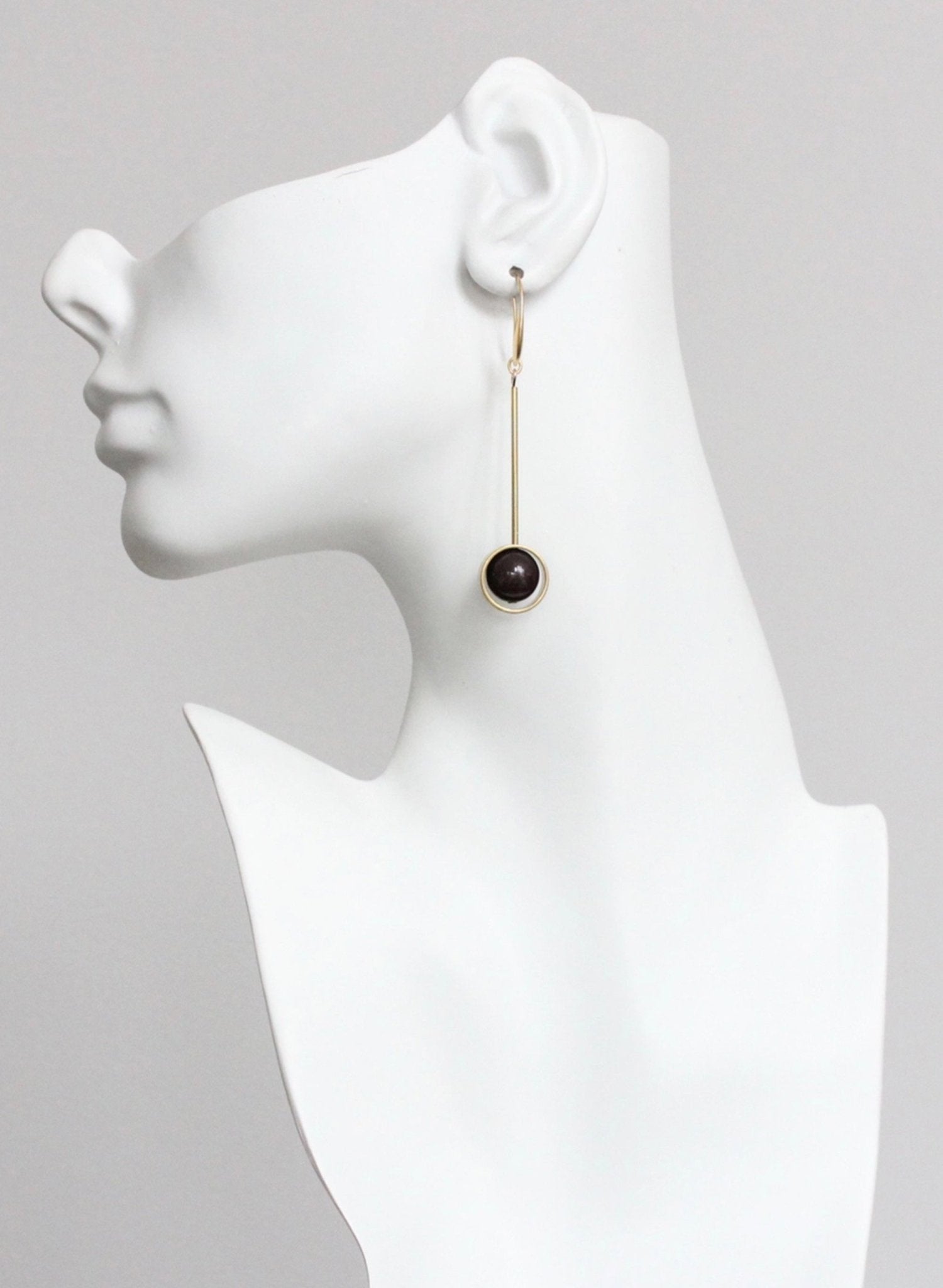 David Aubrey - Geometric Globe Earrings - Brown Agate/Brass - Meg