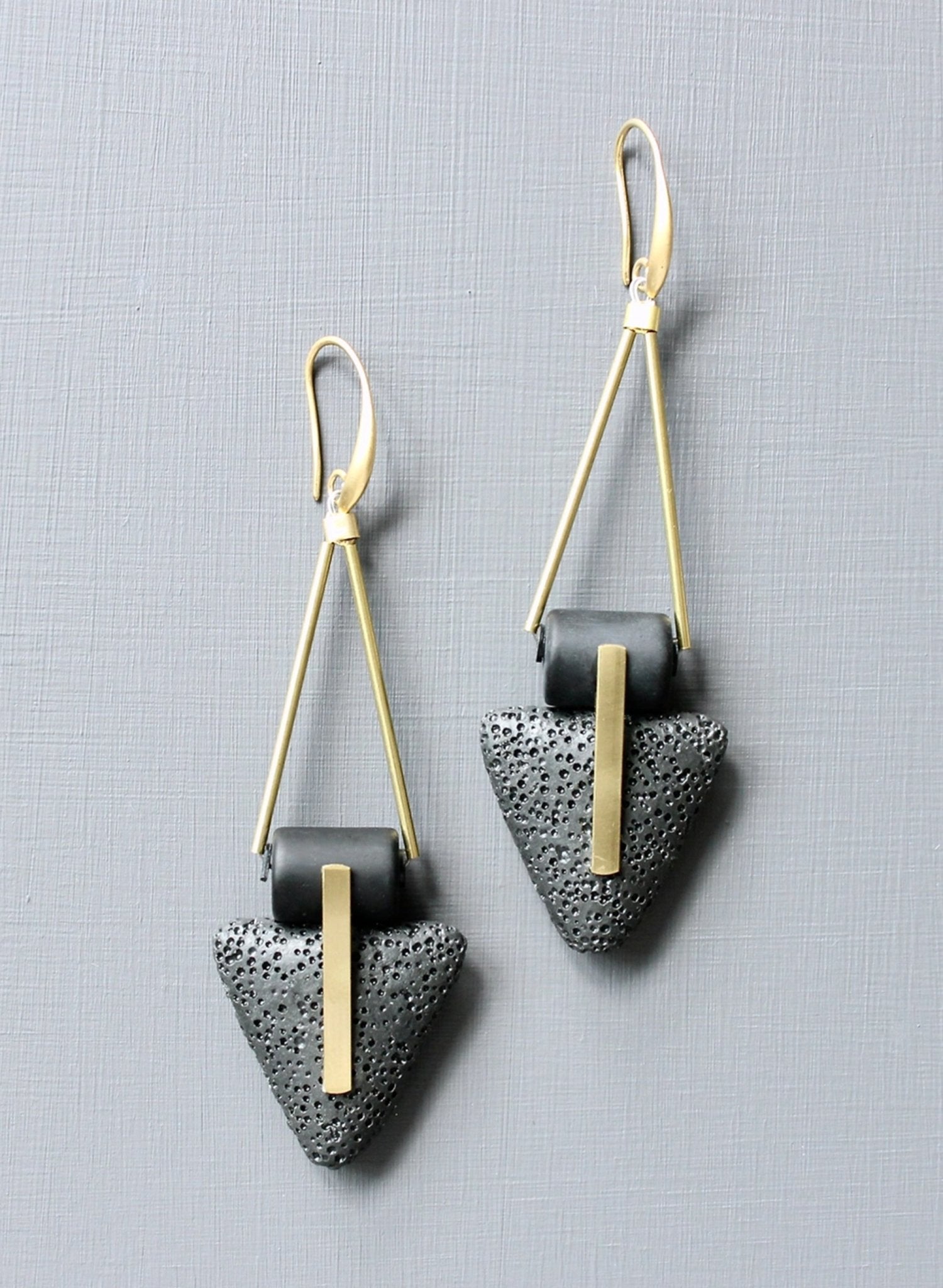 David Aubrey - Lava Rock Geometric Earrings - Gold - Meg