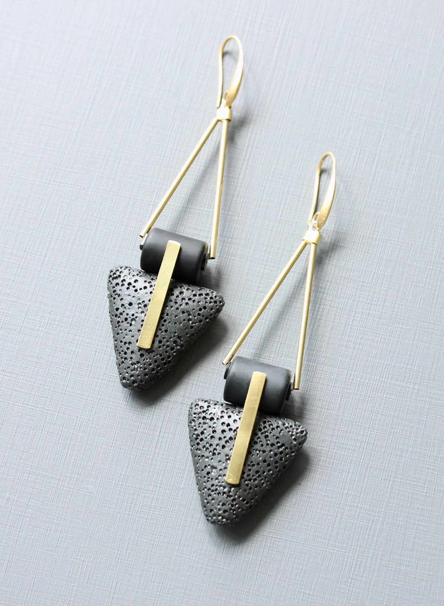 David Aubrey - Lava Rock Geometric Earrings - Gold - Meg