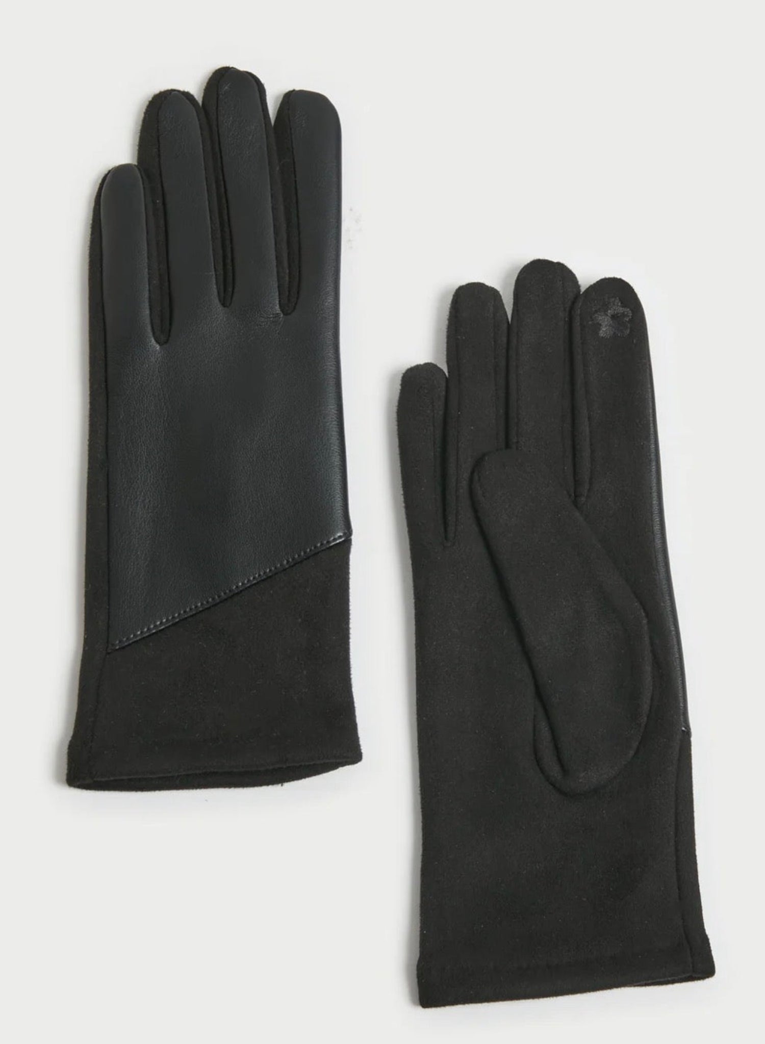 Diagonal Panel Gloves - Black Leather - Meg