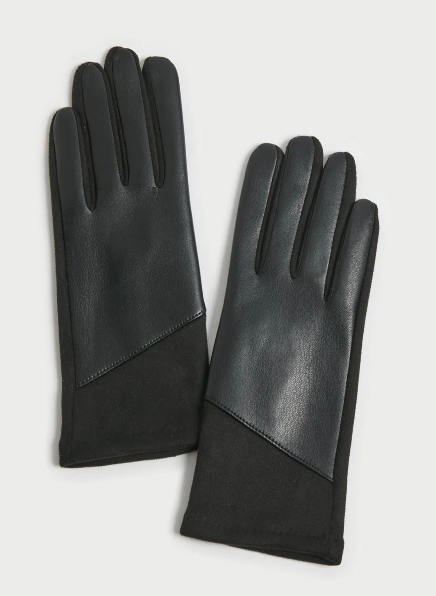Diagonal Panel Gloves - Black Leather - Meg