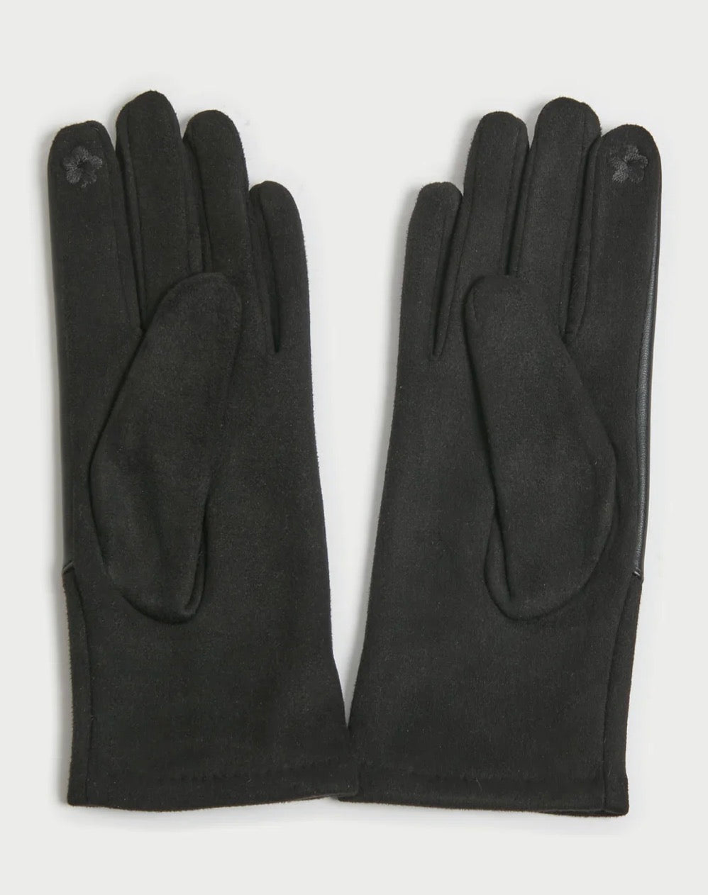 Diagonal Panel Gloves - Black Leather - Meg