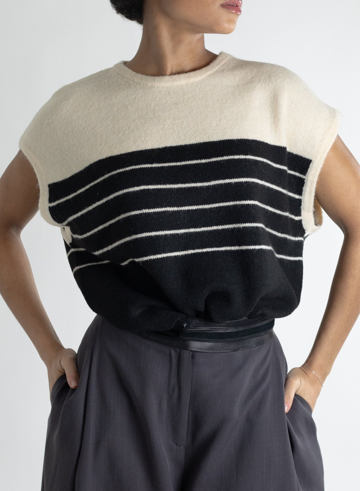 Dolman Sleeve Sweater Vest - Stripe - Meg