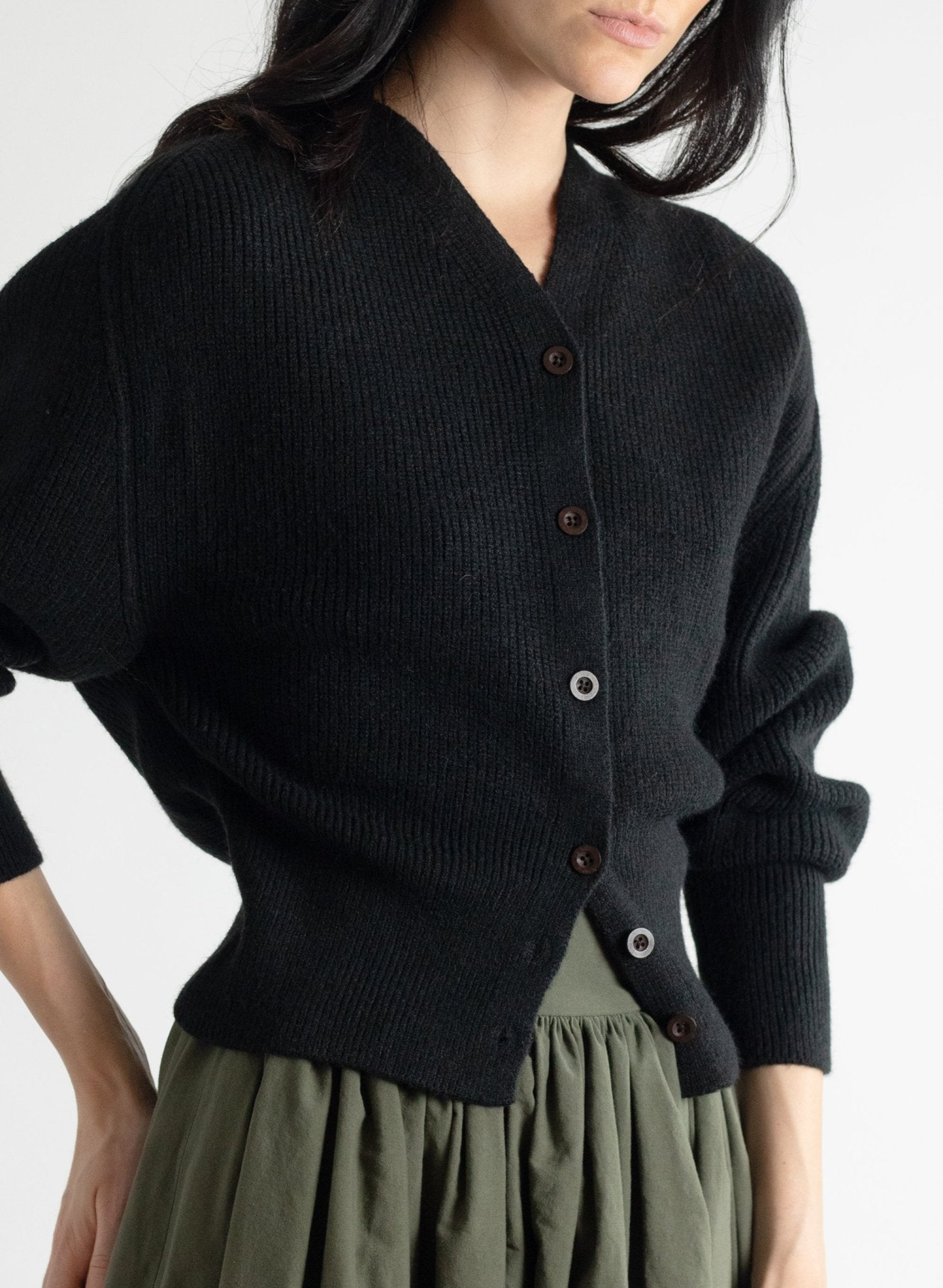 Dolman Sleeve V - Neck Cardigan - Black - Meg