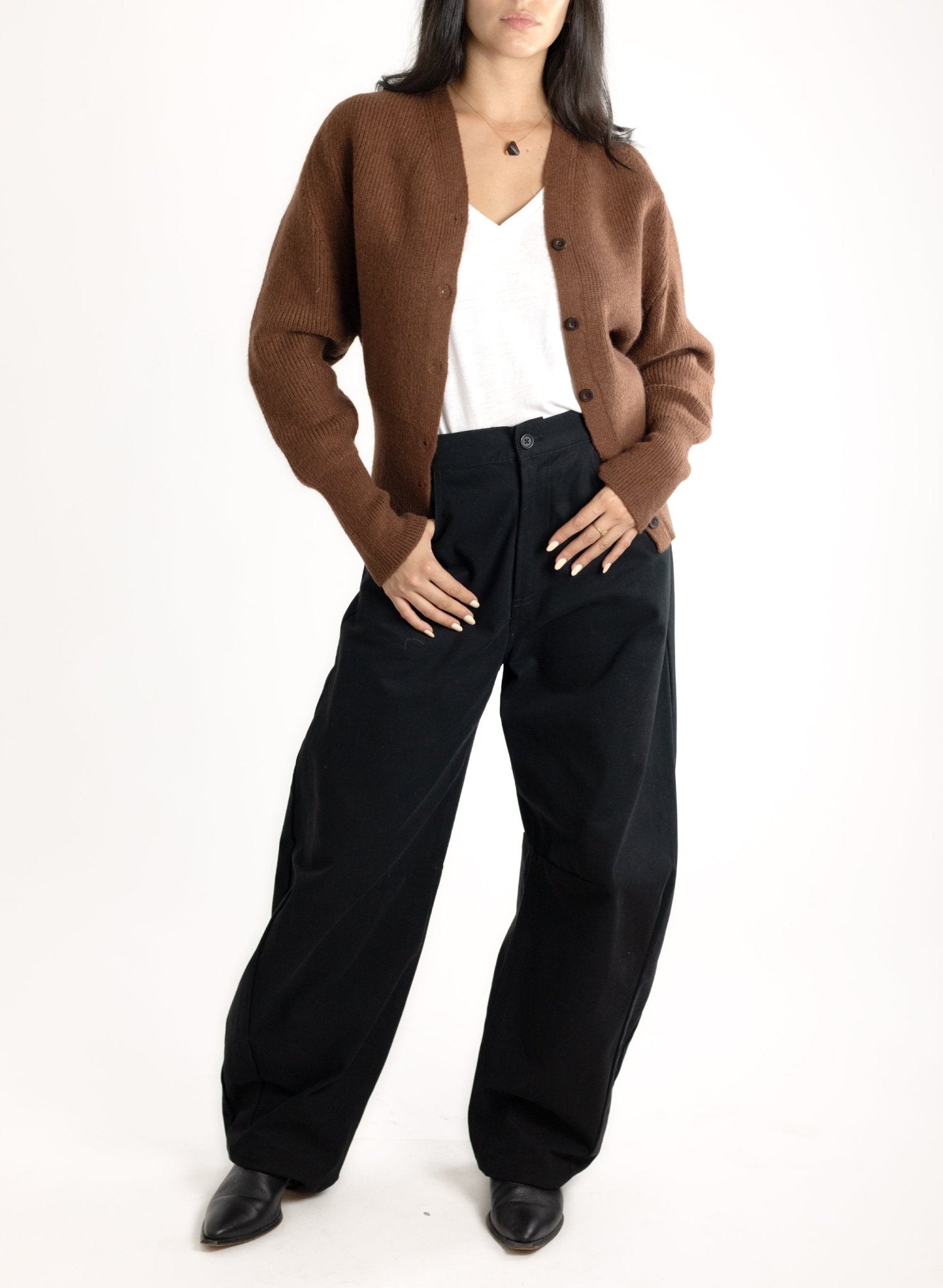 Dolman Sleeve V - Neck Cardigan - Brown - Meg