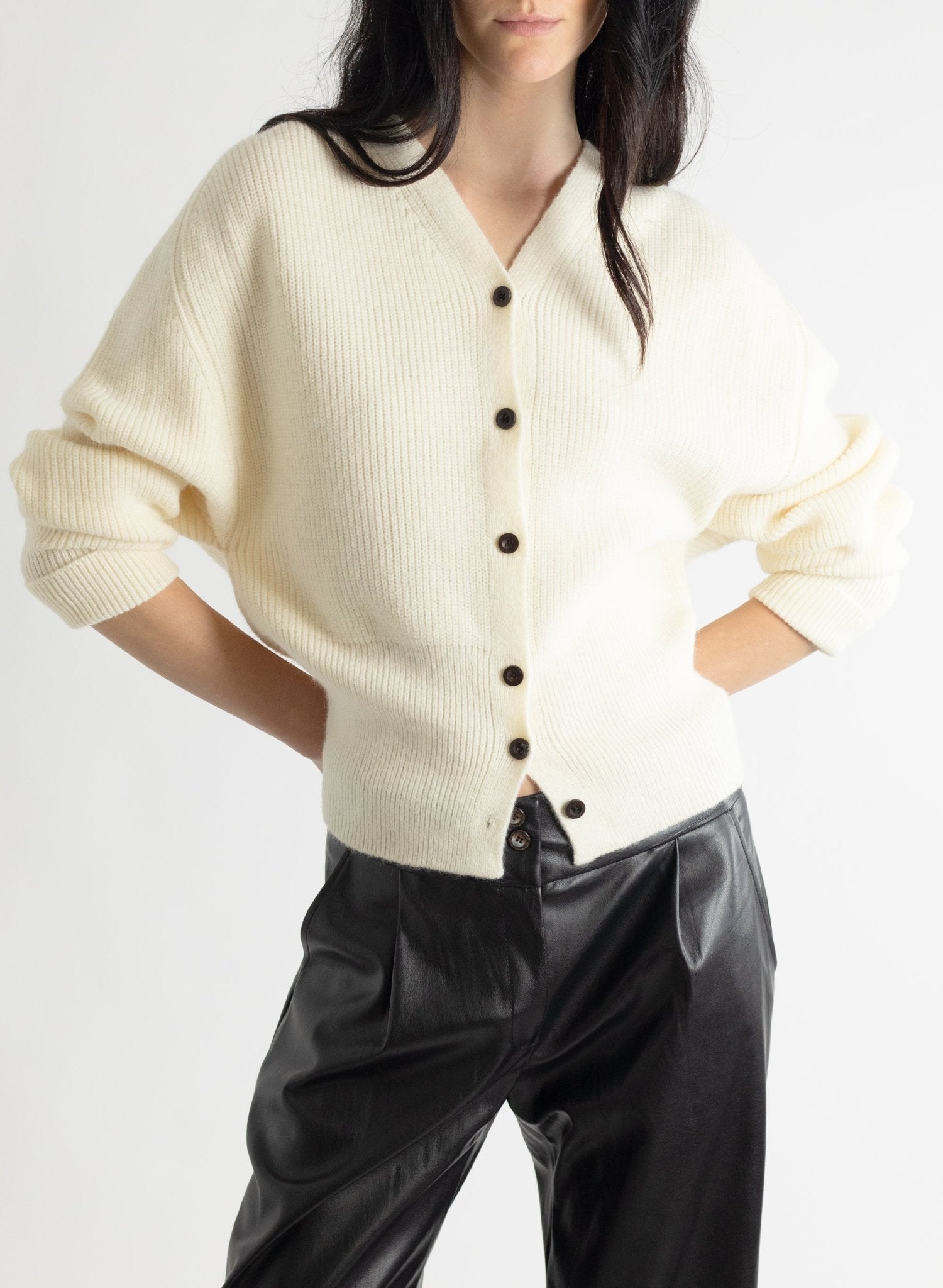 Dolman Sleeve V - Neck Cardigan - Ivory - Meg