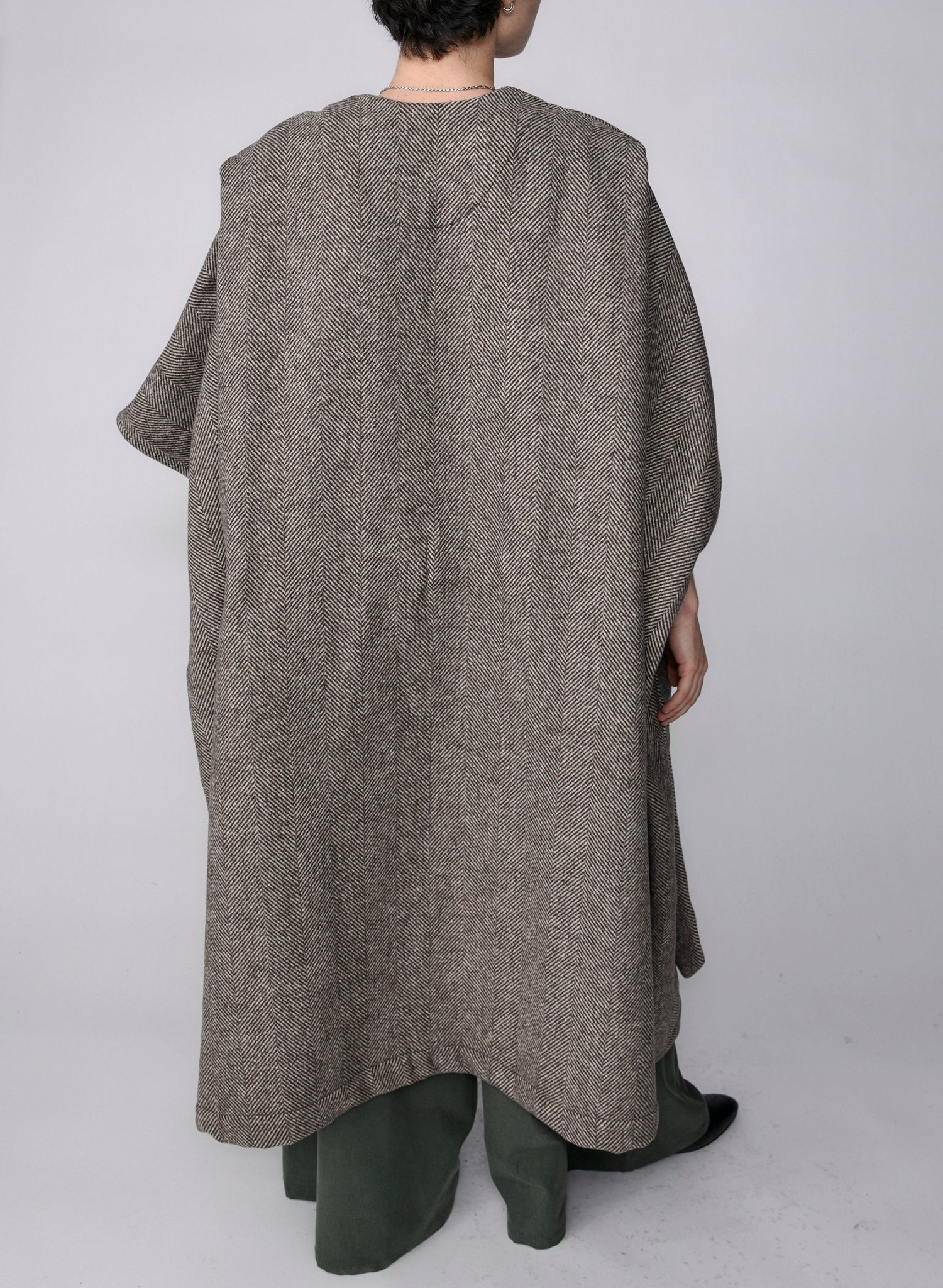 Draped Coat - Ivory Herringbone - Meg