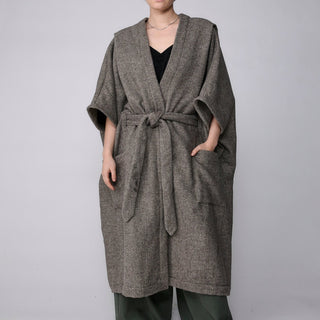 Draped Coat - Ivory Herringbone - Meg