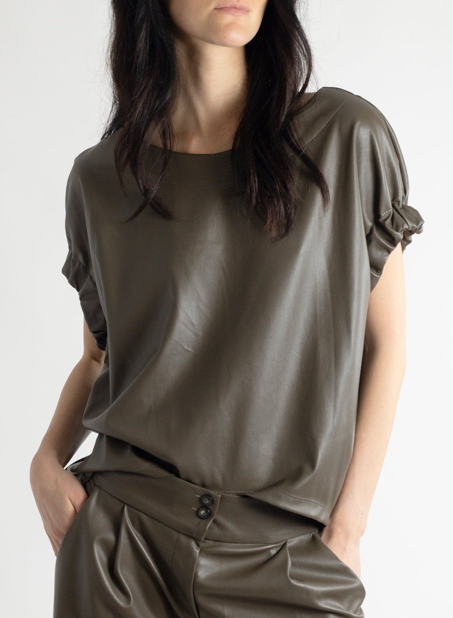 Elastic Armhole Top - Taupe Pleather - Meg