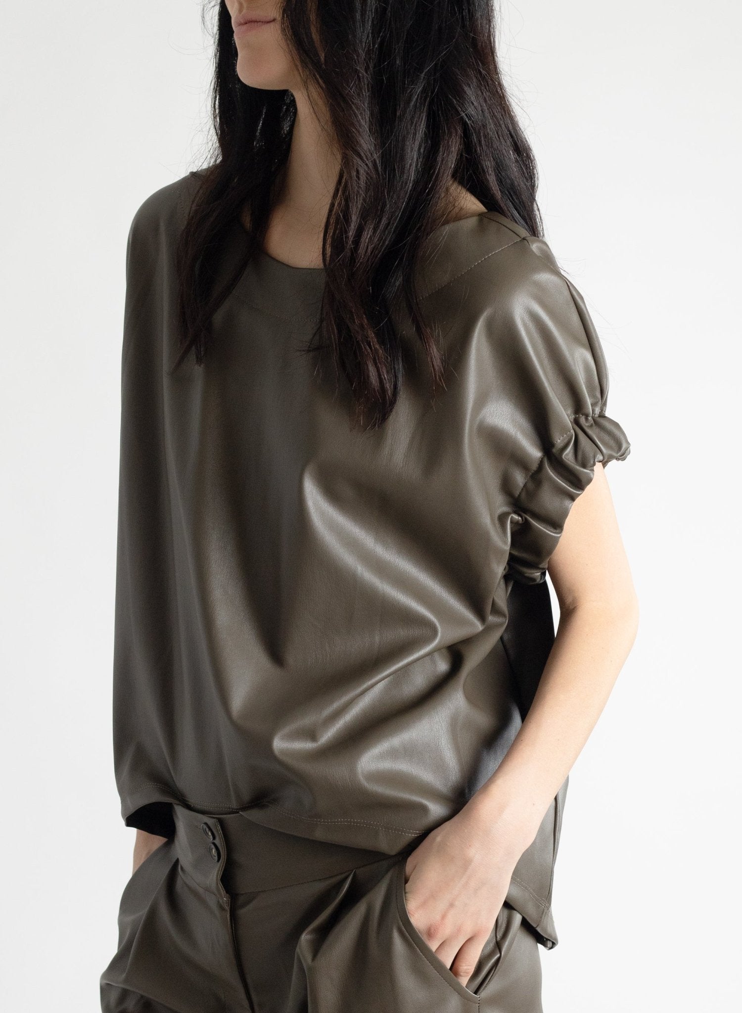 Elastic Armhole Top - Taupe Pleather - Meg