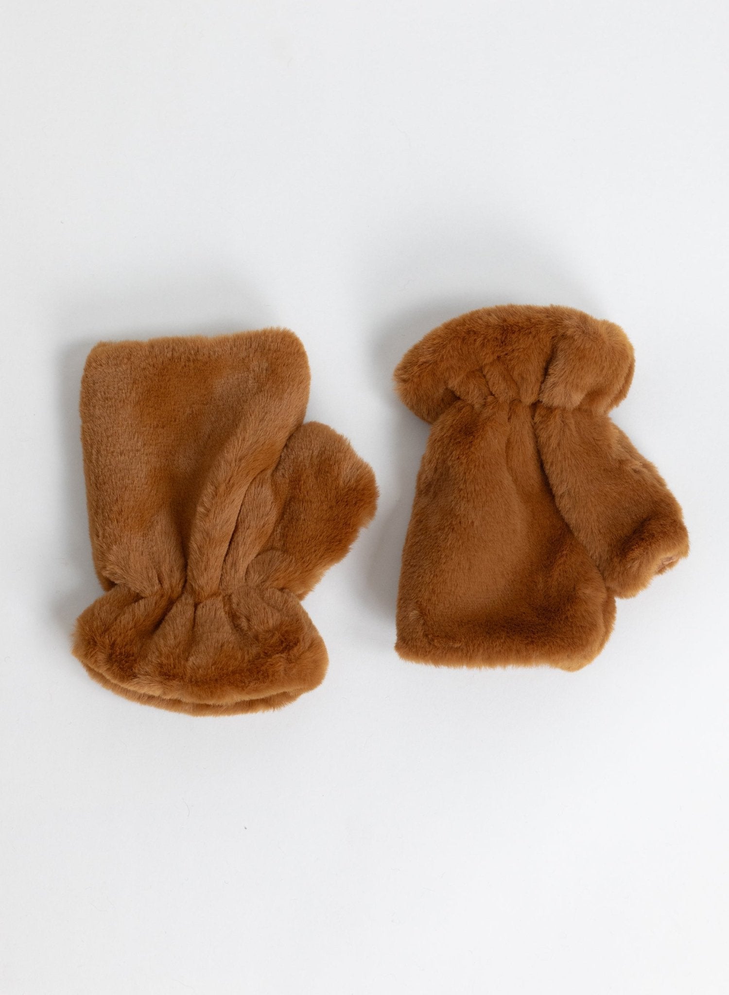 Faux Fur Fingerless Mittens - Camel - Meg