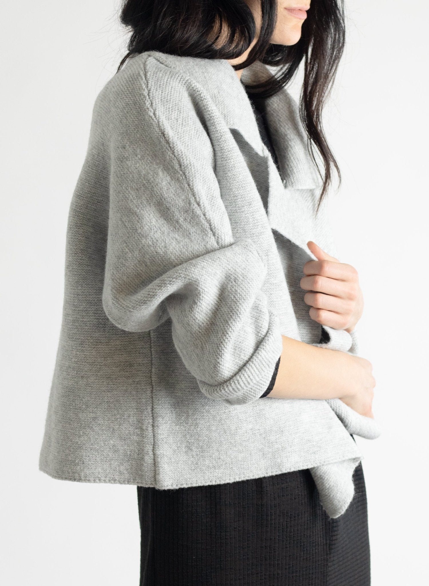 Flap Collar Cardigan - Grey - Meg