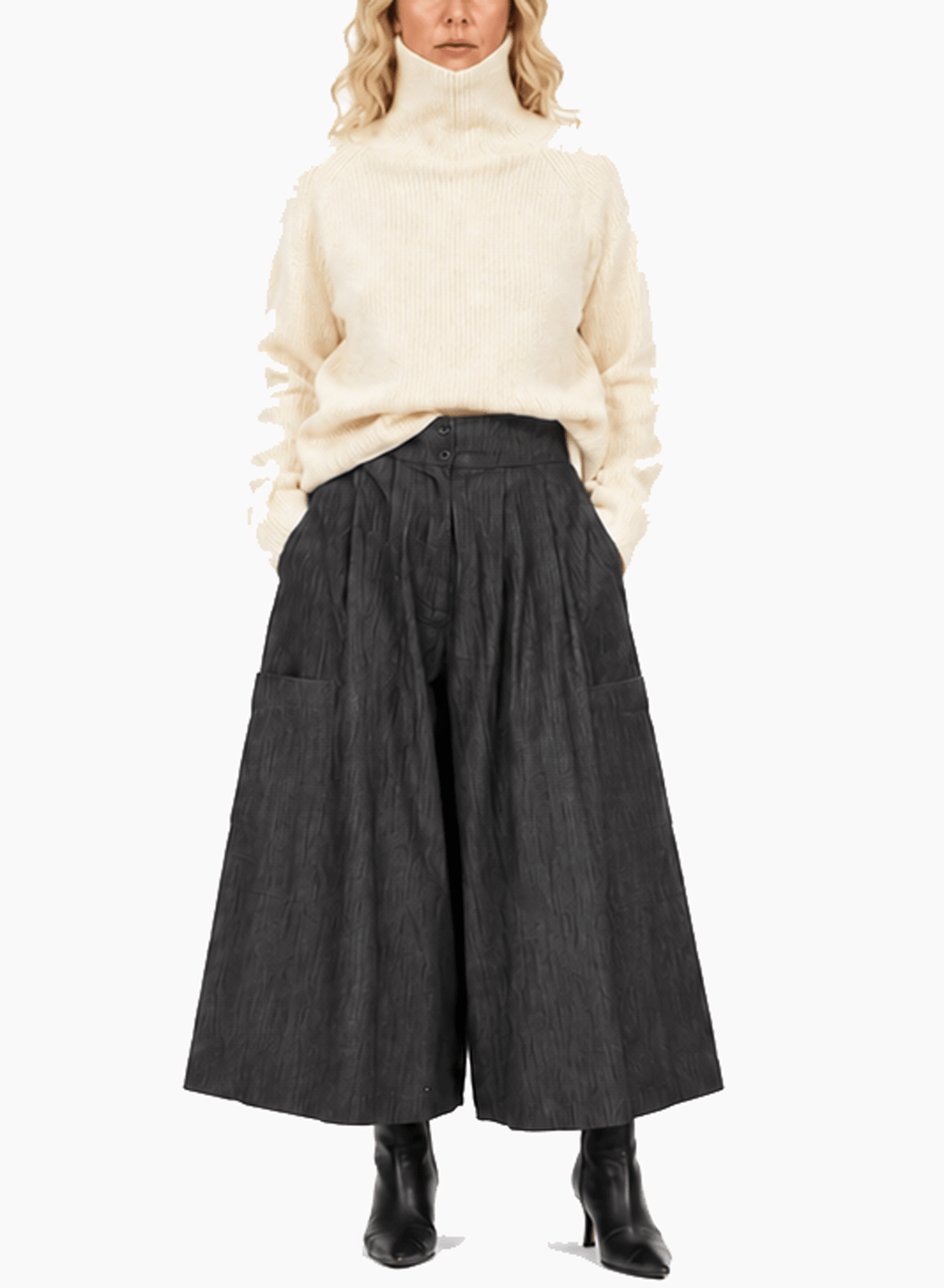 Funnel Neck Ribbed Pullover - Off-White - Meg