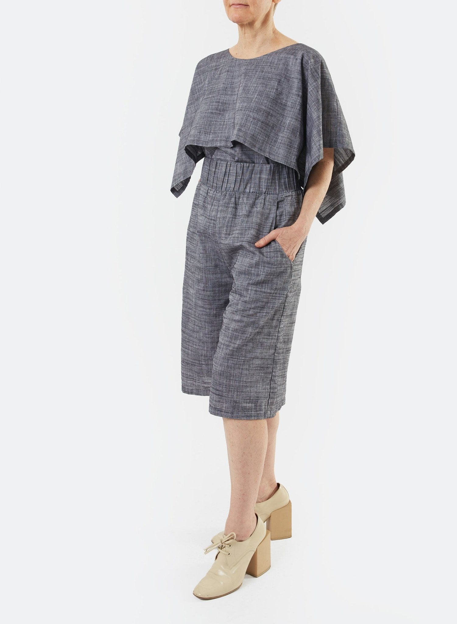 Gathered Short - Black Chambray - Meg