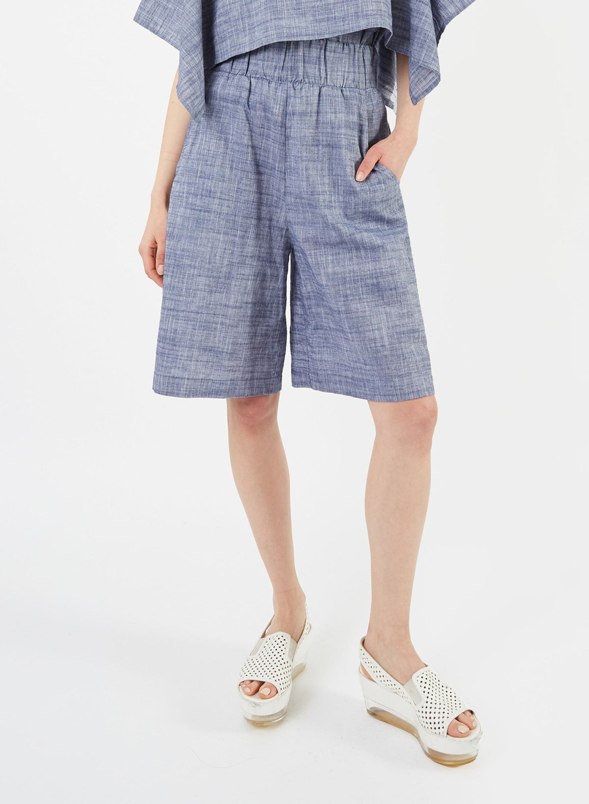 Gathered Short - Blue Chambray - Meg