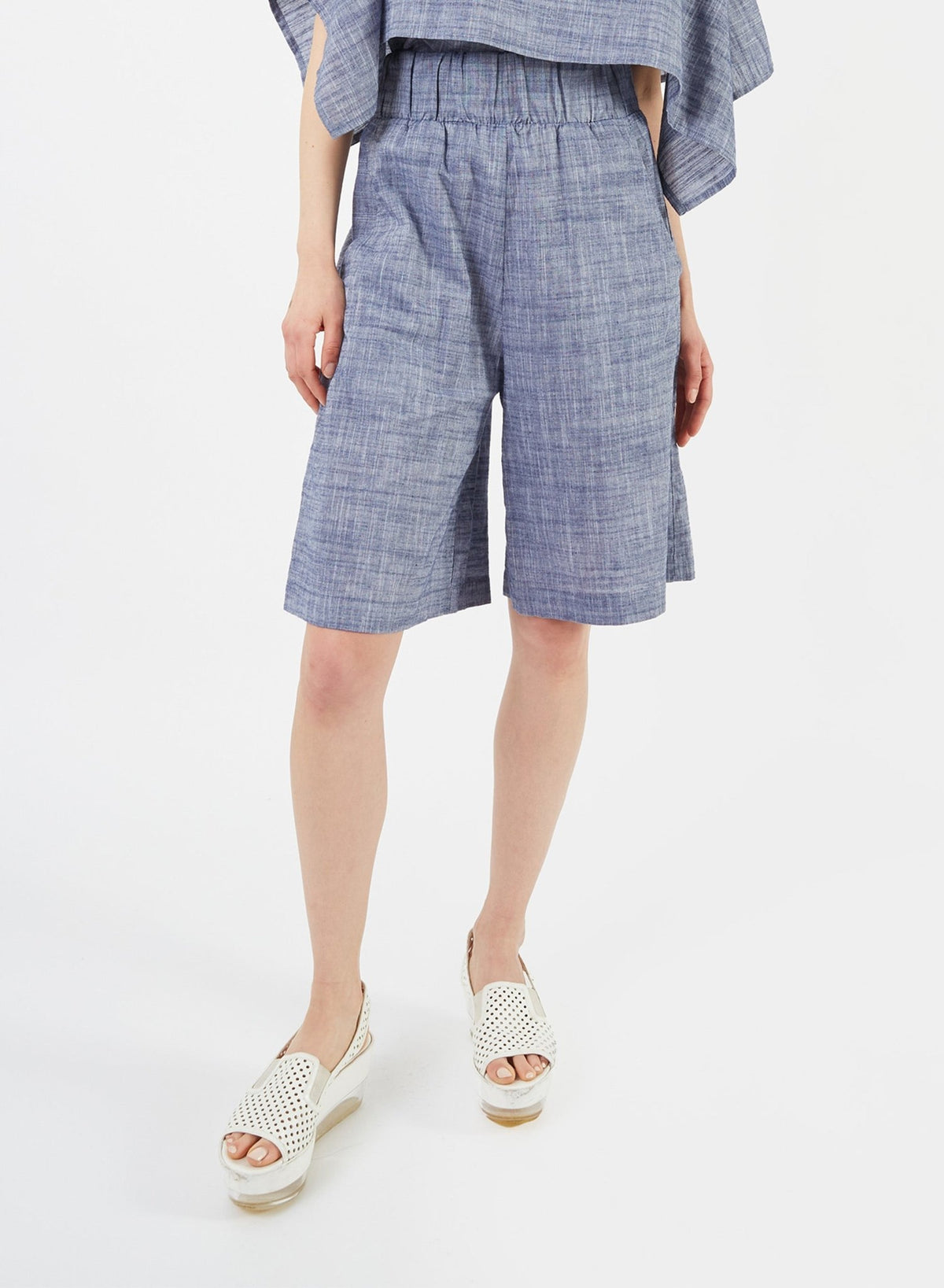 Gathered Short - Blue Chambray - Meg