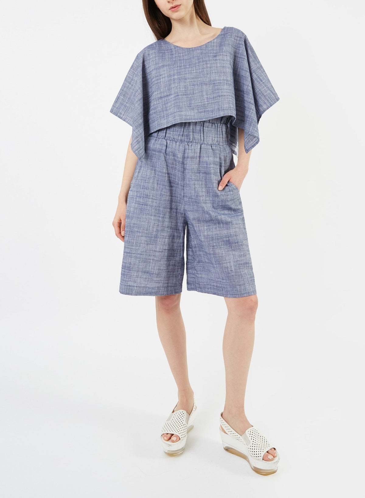 Gathered Short - Blue Chambray - Meg
