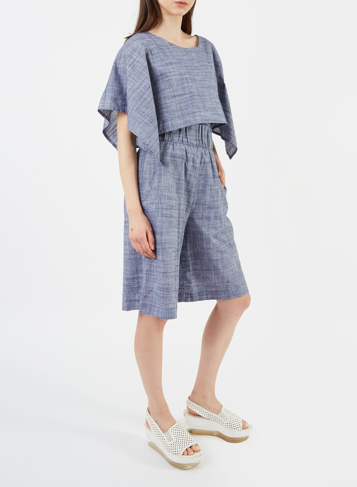 Gathered Short - Blue Chambray - Meg