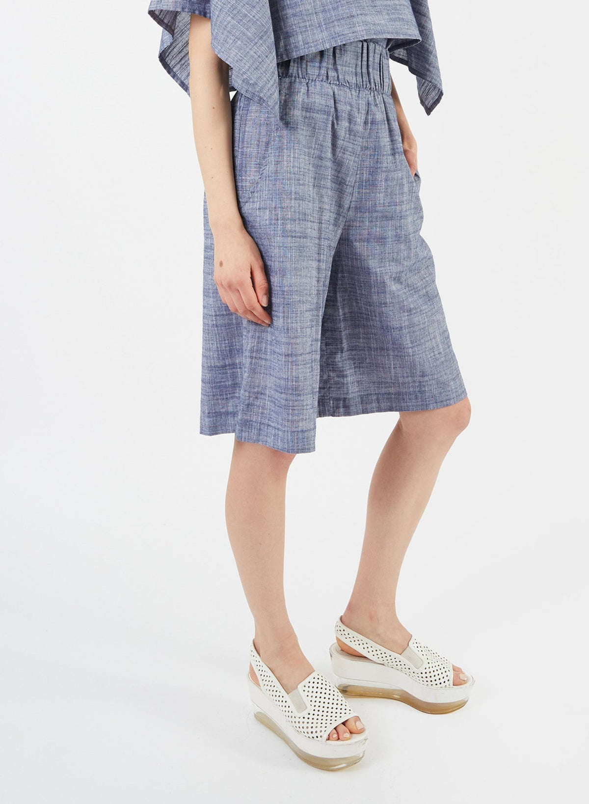 Gathered Short - Blue Chambray - Meg