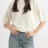 Short sleeve crew neck pullover sweater in ivory off-white