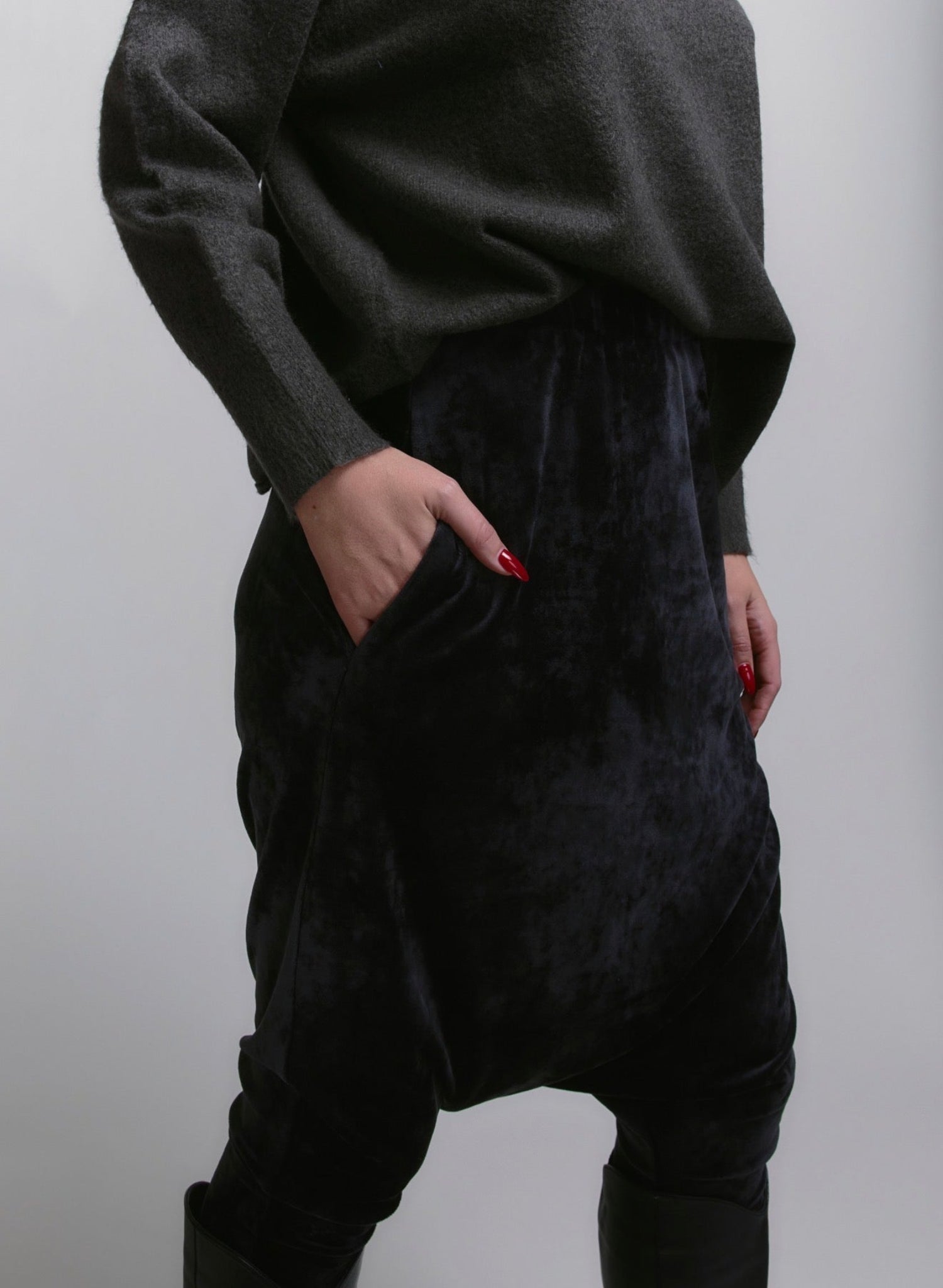 Harem Pant - Black Velour - Meg