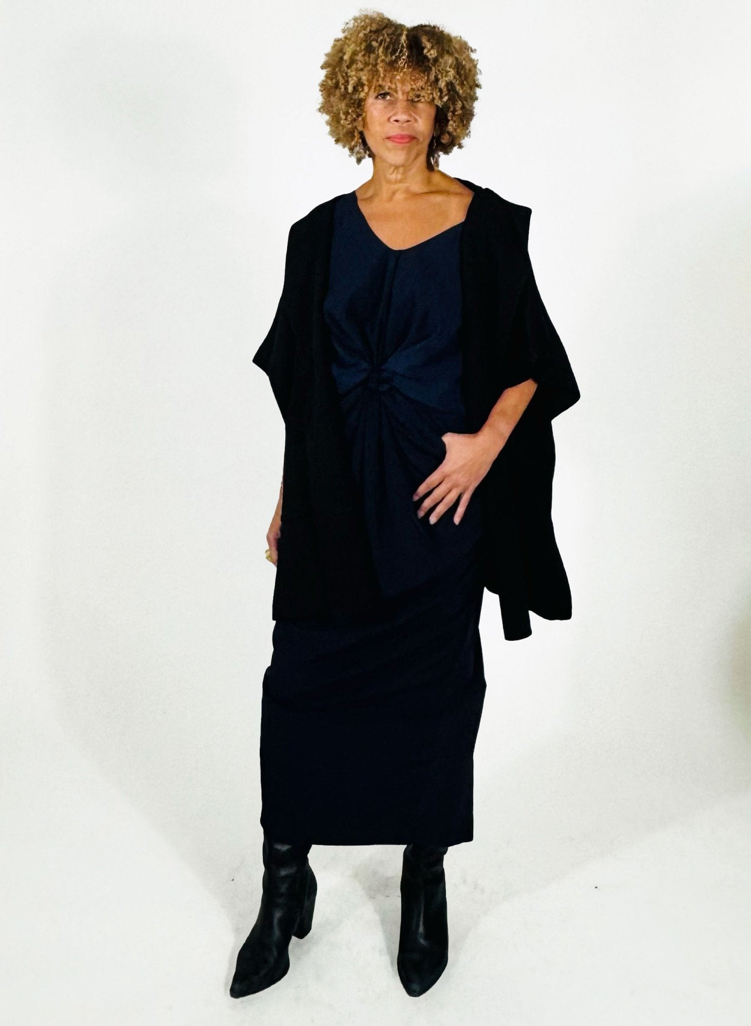 Hooded Cape Poncho - Black - Meg