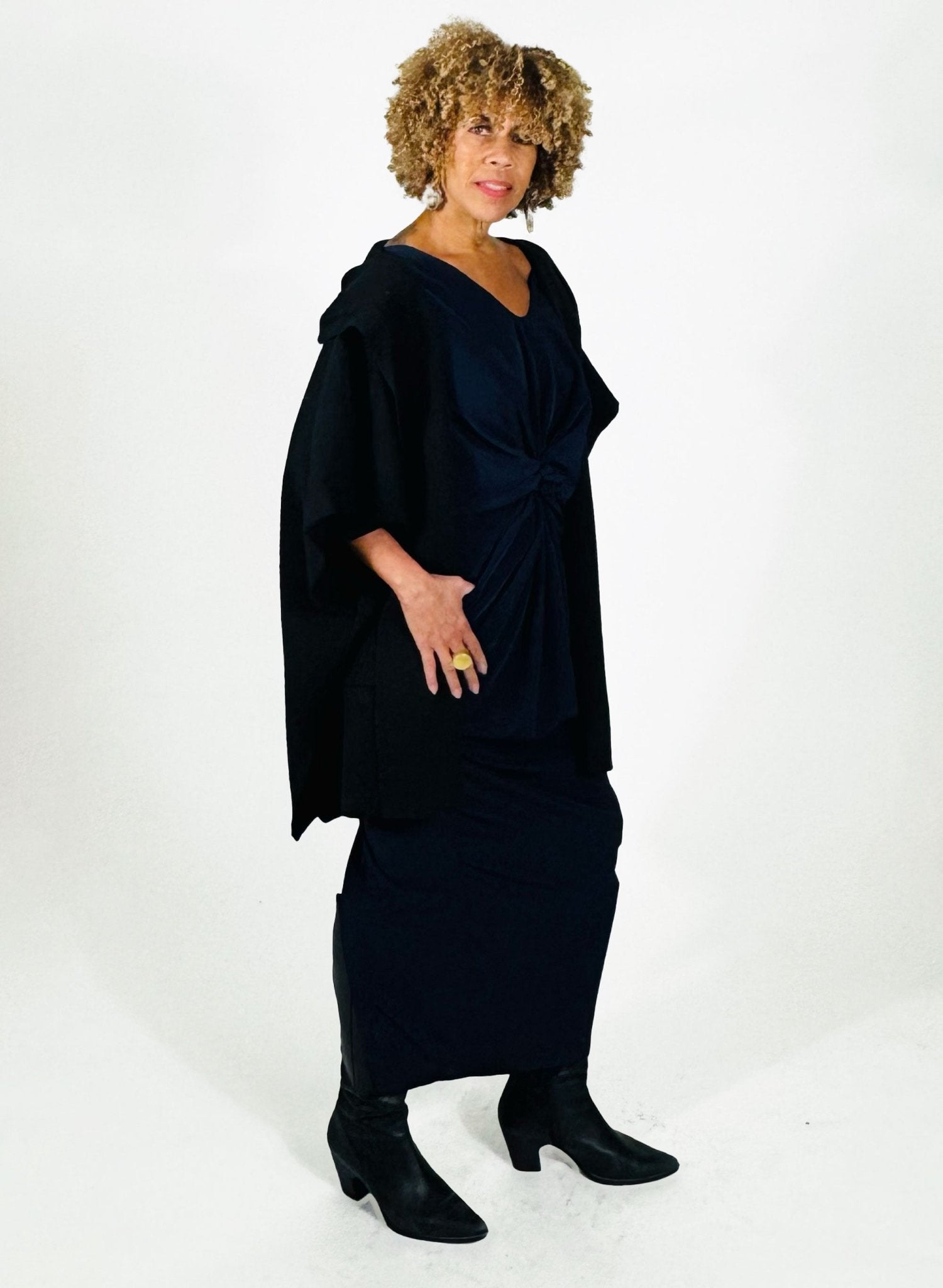 Hooded Cape Poncho - Black - Meg