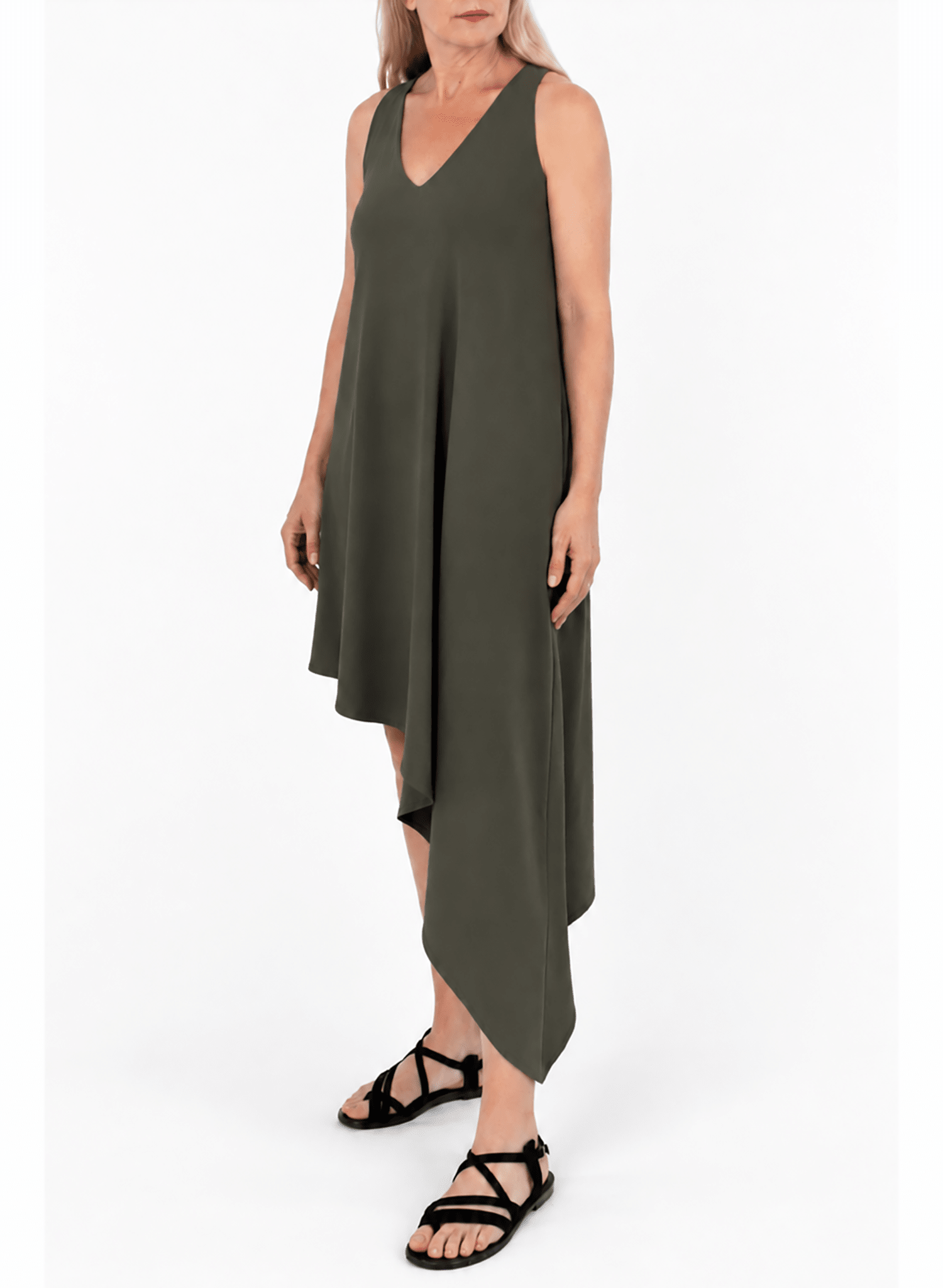 Jersey V-Neck Dress - Olive - Meg