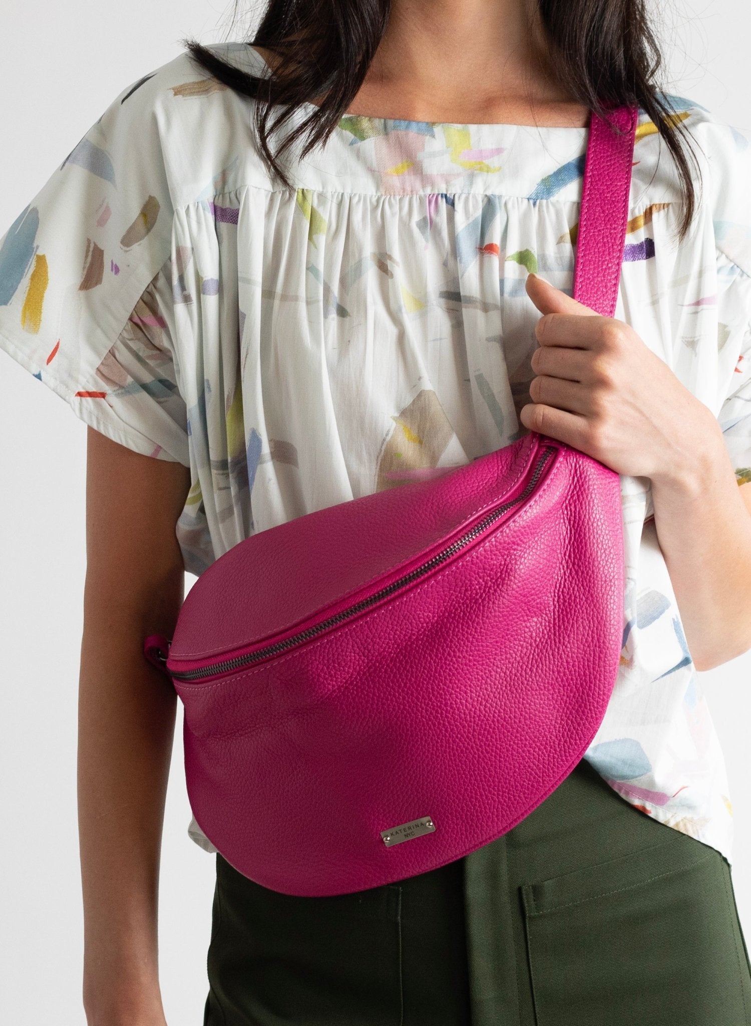 Katerina NYC - Leather Sling Bag - Fuchsia - Meg
