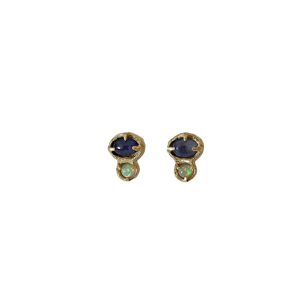Line &amp; Label - Duo Studs - Brass, Tanzanite &amp; Opal - Meg