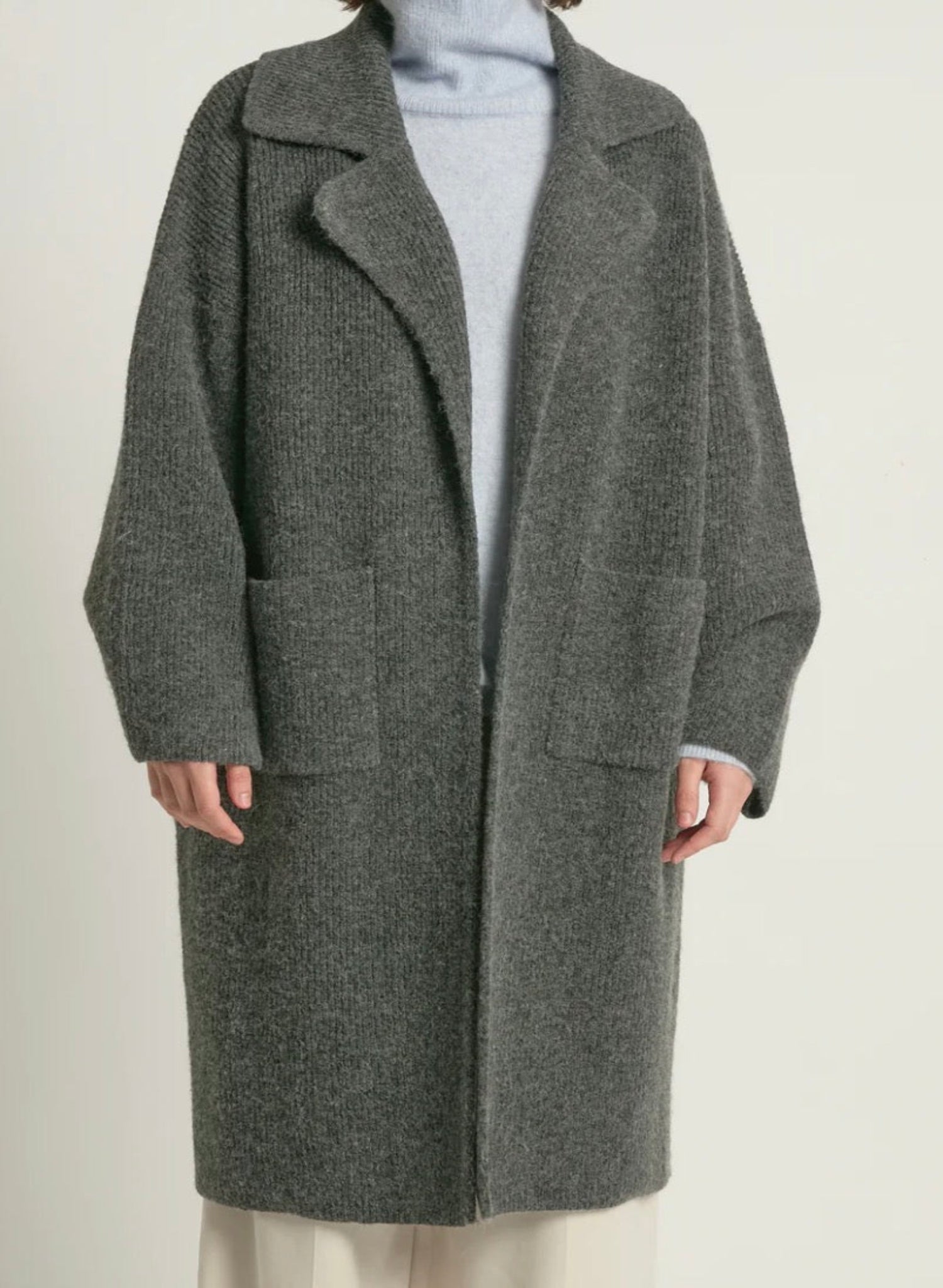 Full length Oversized patch pocket cardigan sweater - charcoal grey - Meg