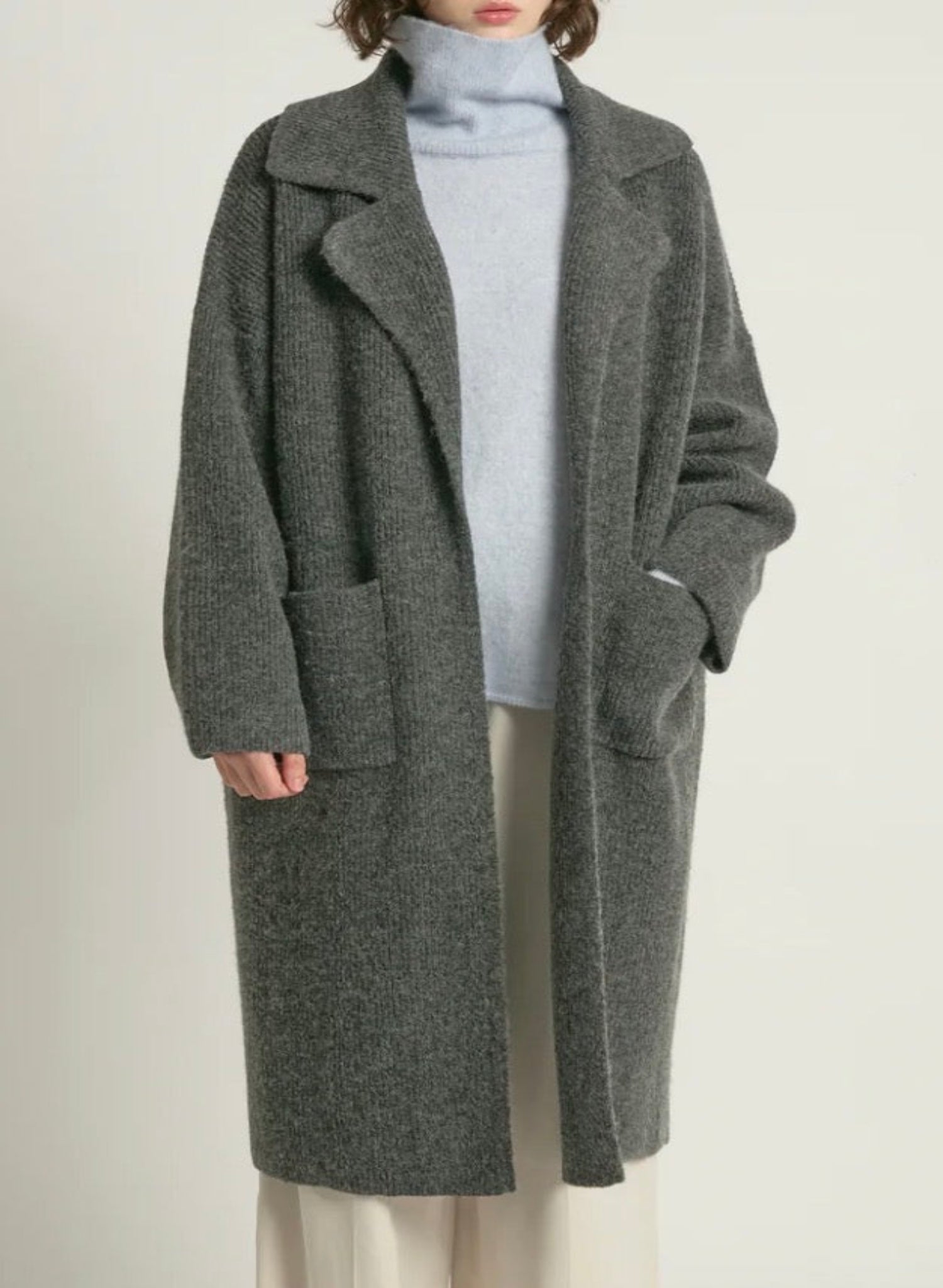 Full length Oversized patch pocket cardigan sweater - charcoal grey - Meg