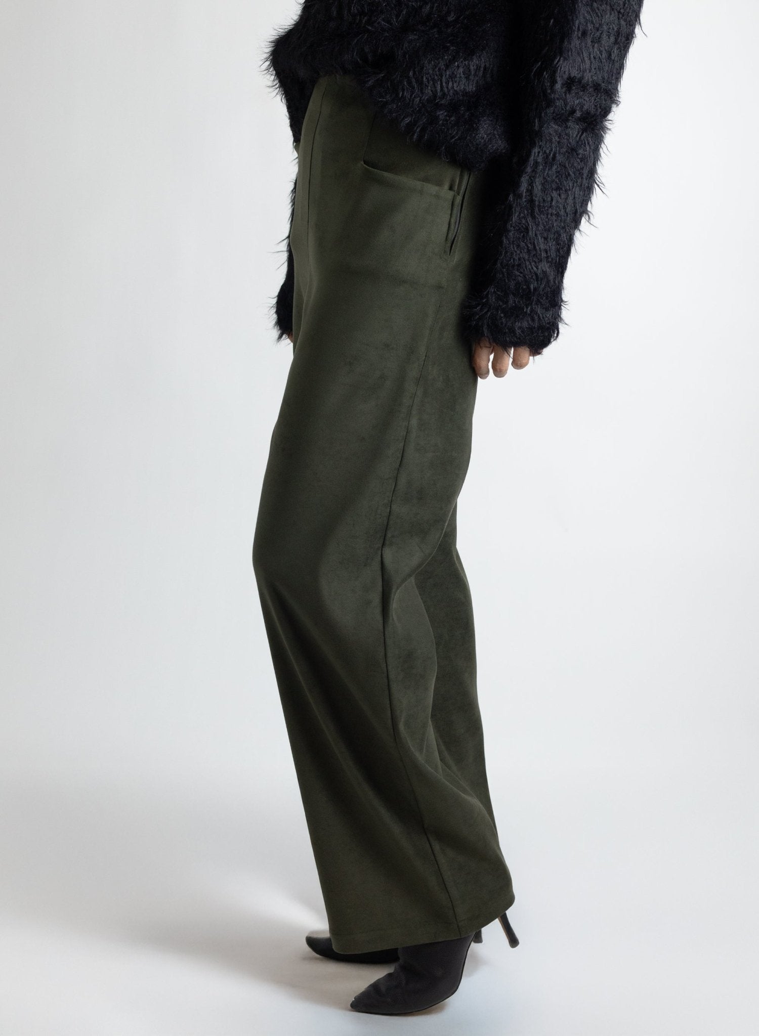 Long Odette Pant - Olive Suede - Meg