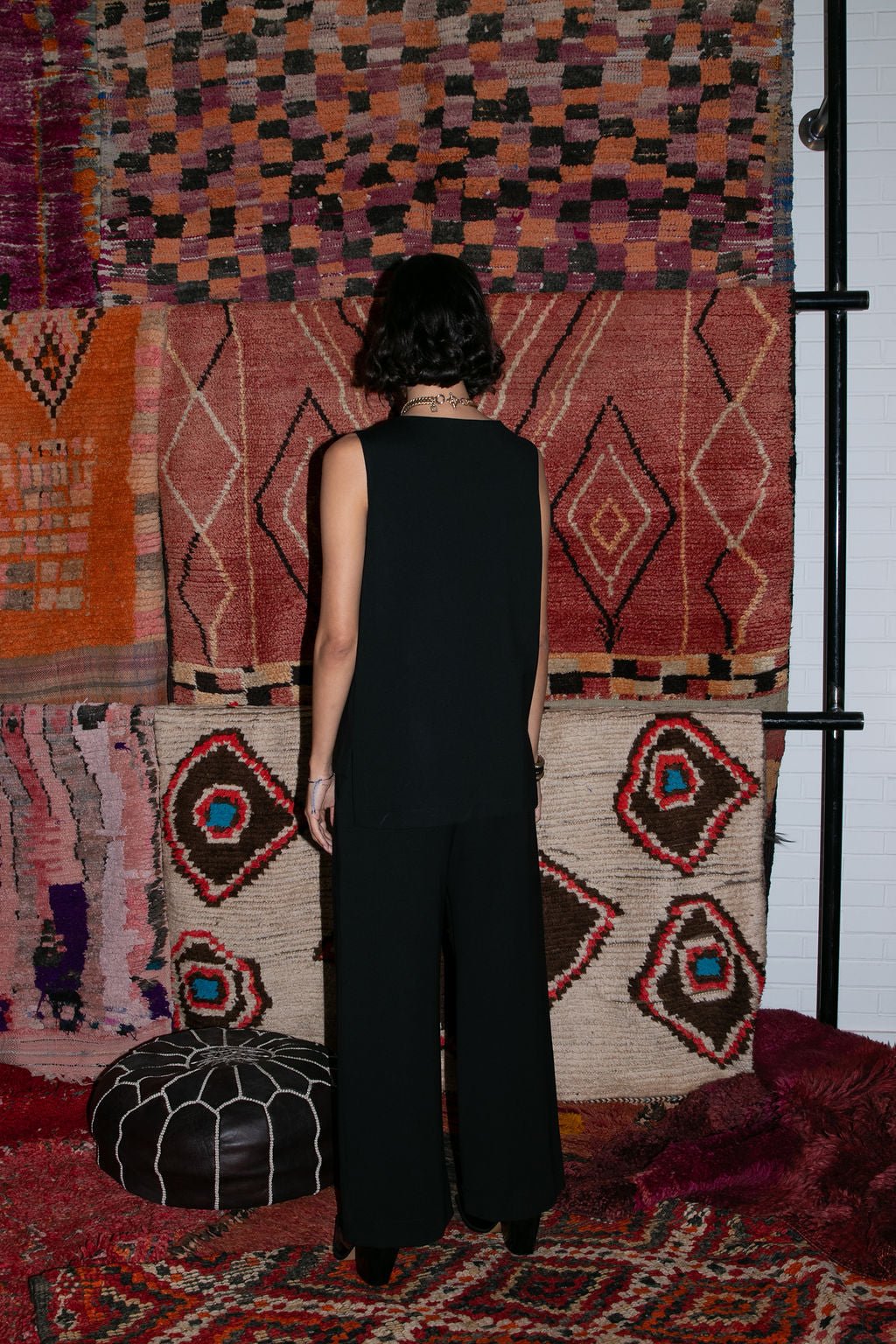 Sleeveless front button vest top - black - Meg