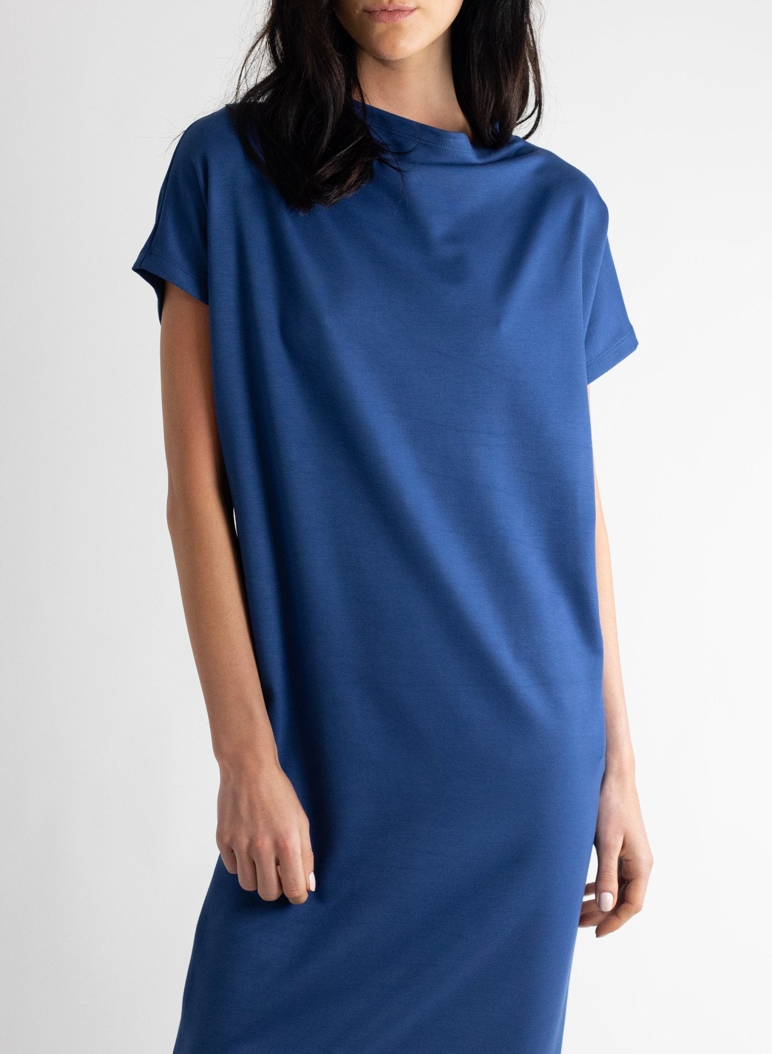 Mock Neck T-Shirt Dress - Denim - Meg - Made in Canada