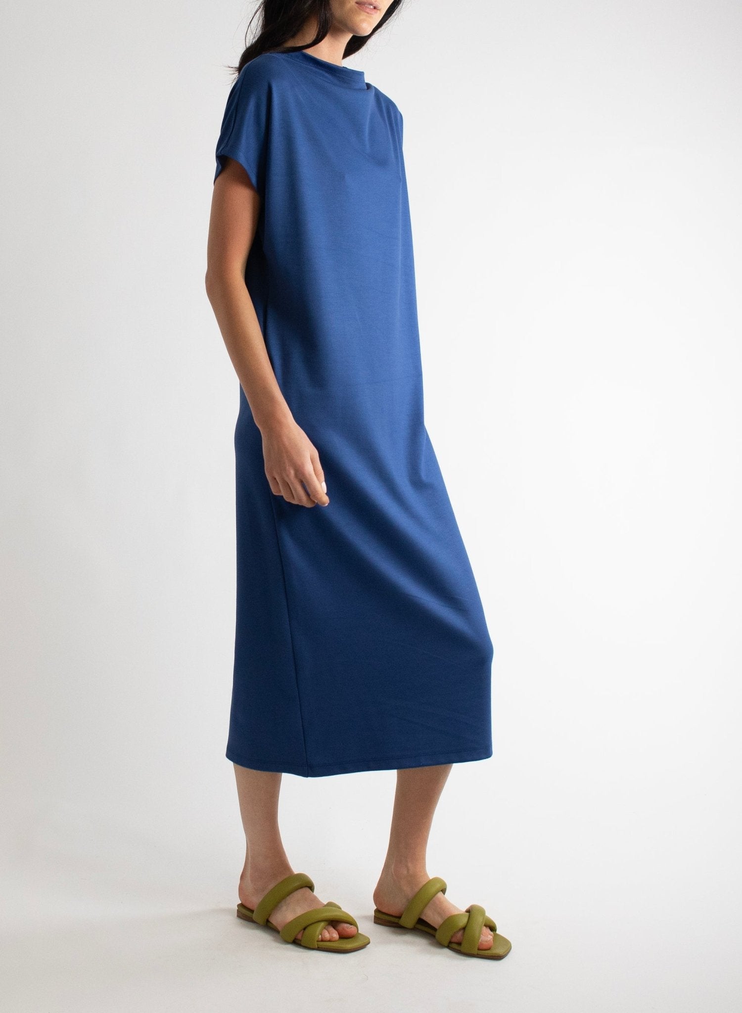 Mock Neck T-Shirt Dress - Denim - Meg - Made in Canada