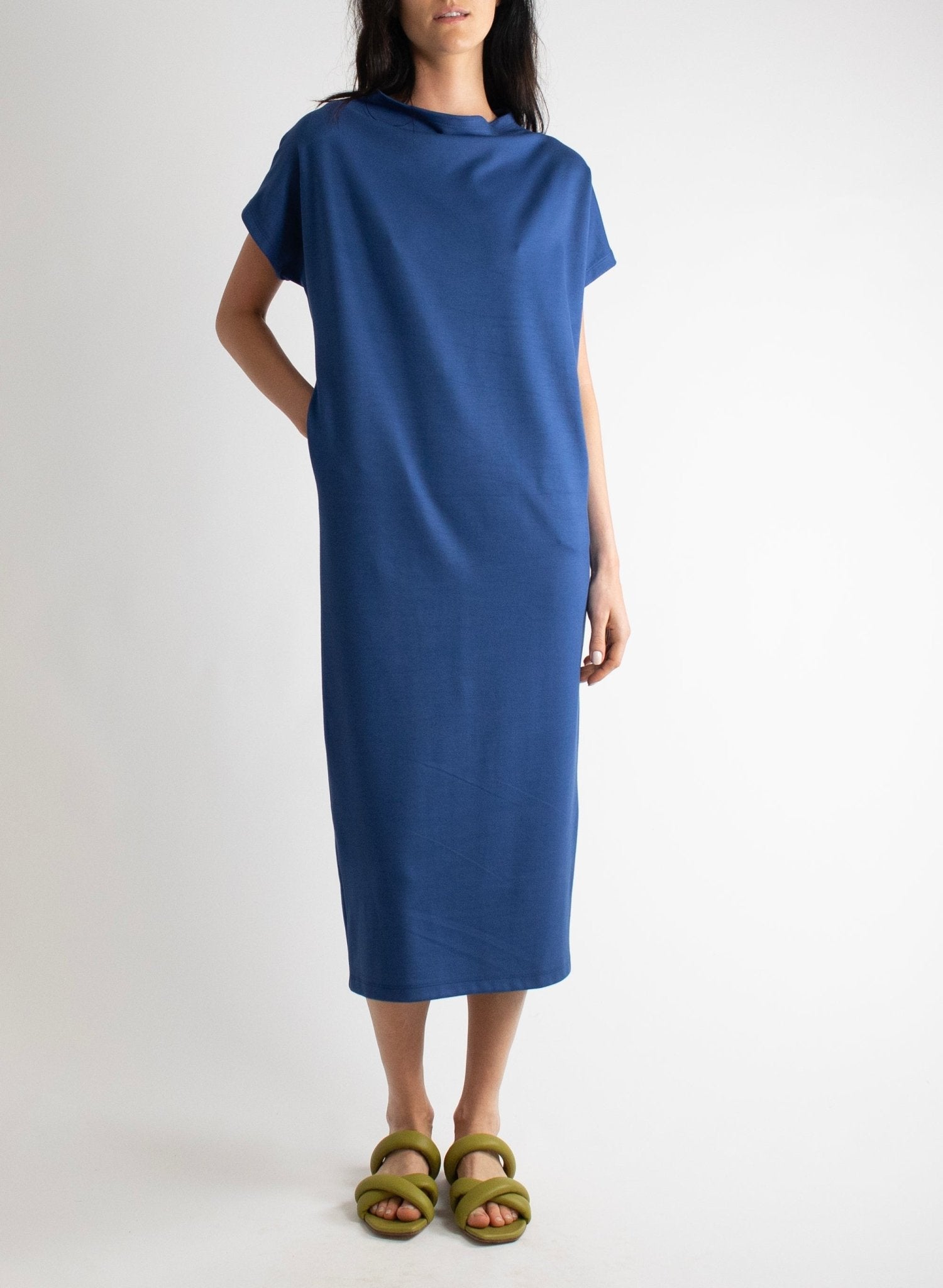 Mock Neck T-Shirt Dress - Denim - Meg - Made in Canada
