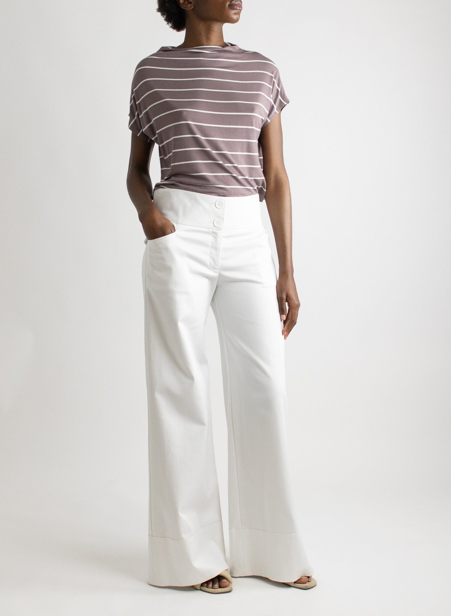 Mock Neck Tee - Mauve/White Stripe - Meg