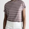 Mock Neck Tee - Mauve/White Stripe - Meg