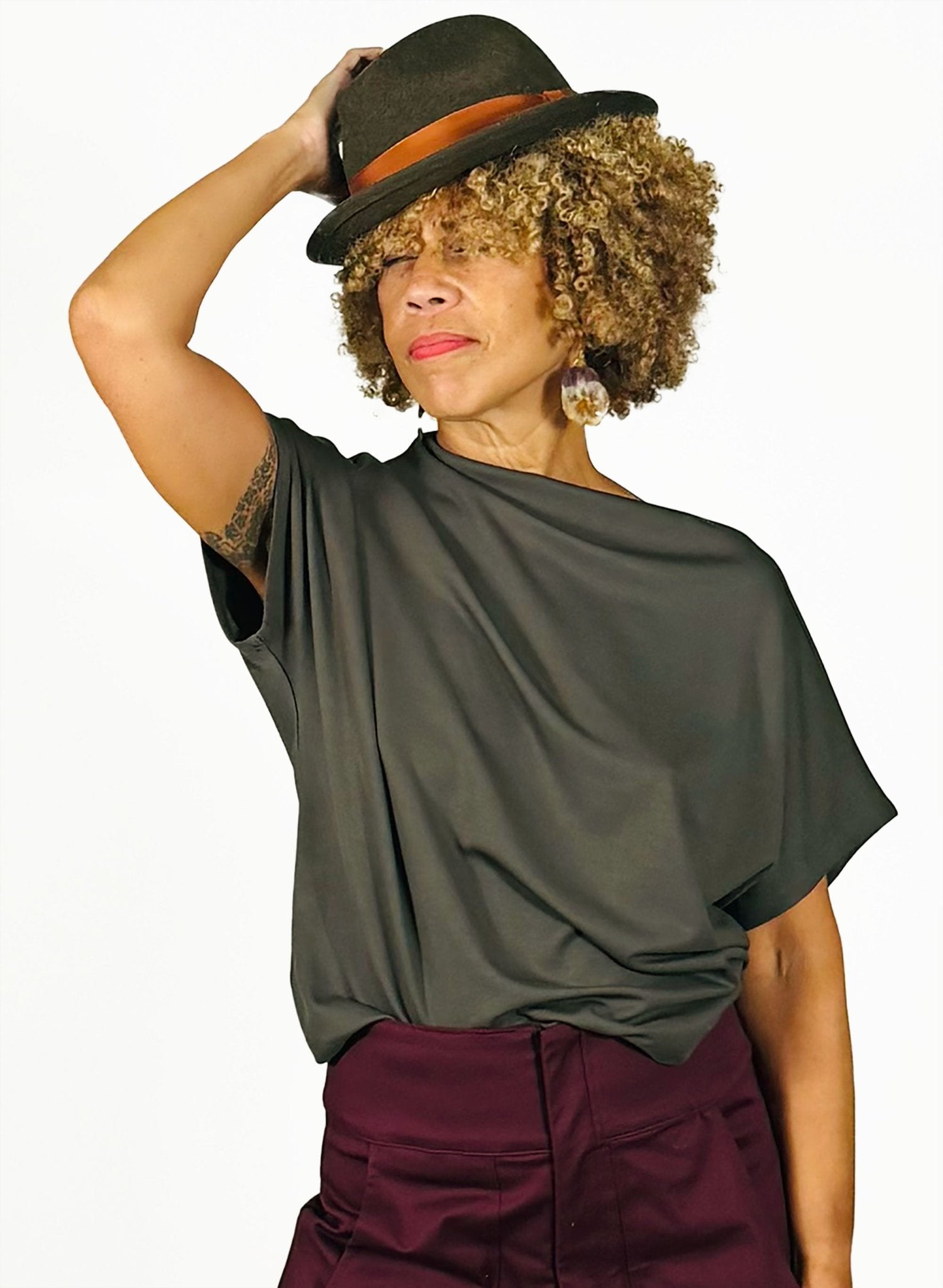 Mock Neck Tee - Olive - Meg