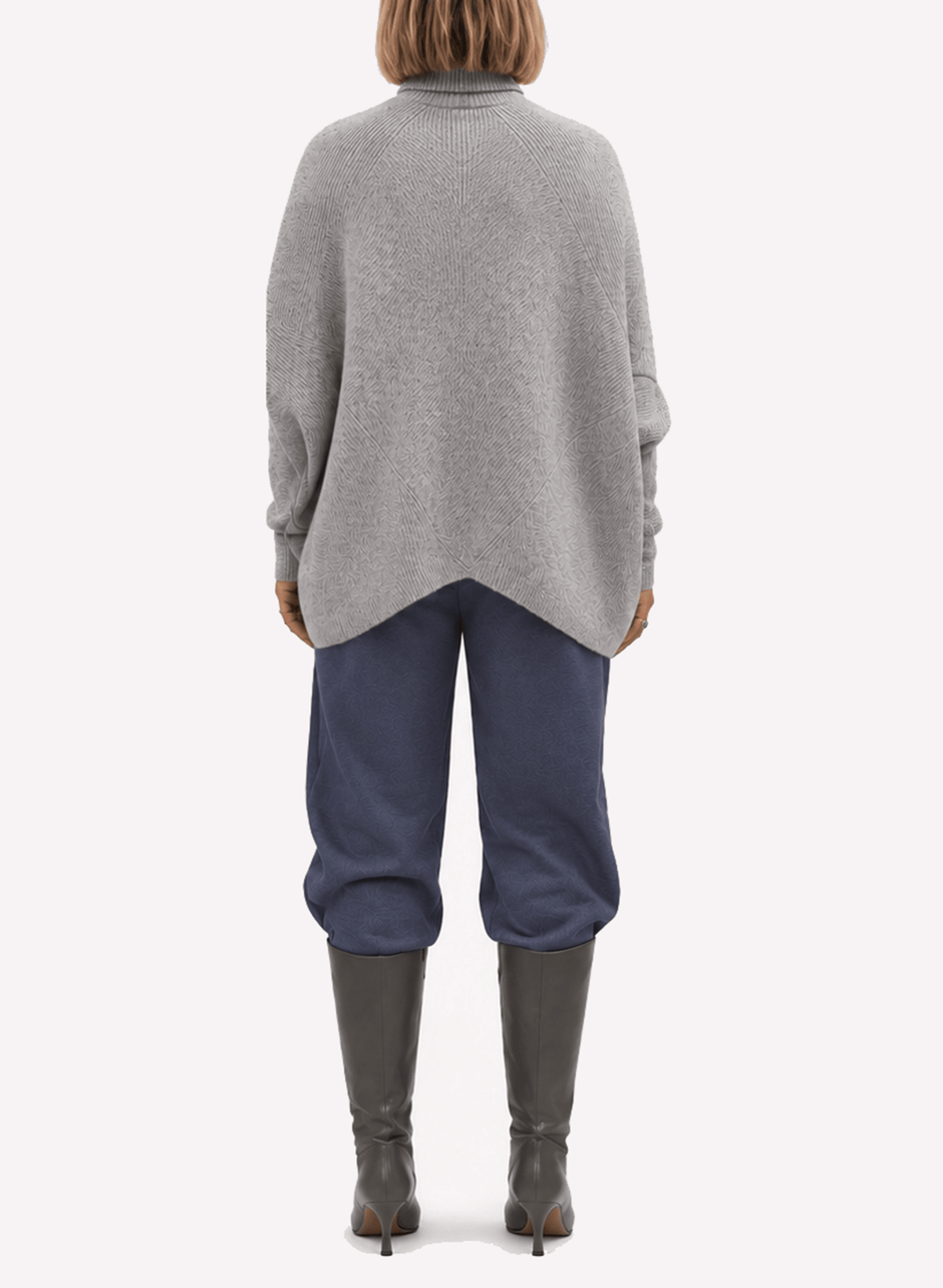 Notch Knit Pullover Sweater - Grey - Meg