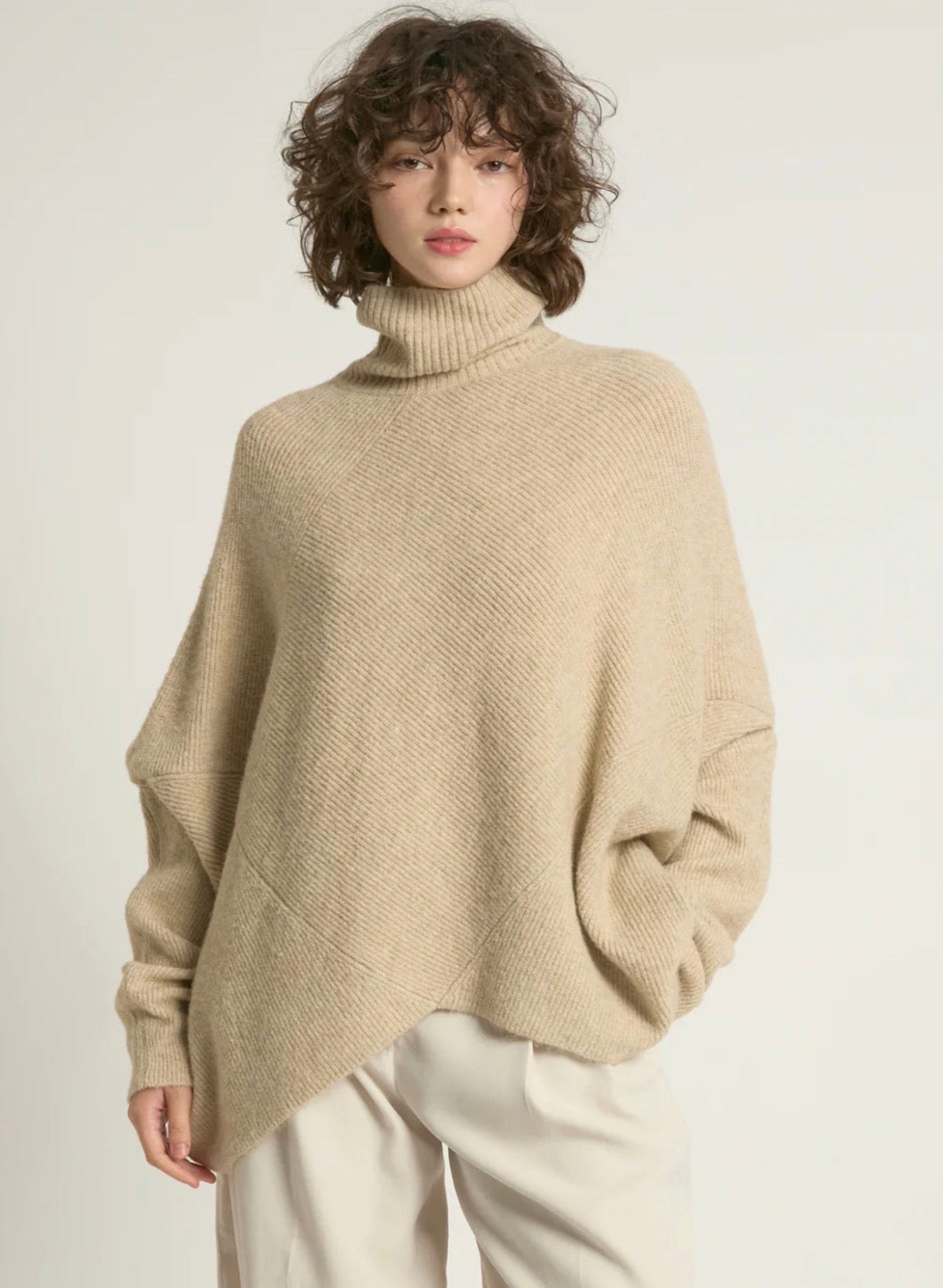 Turtleneck cozy oversized sweater - neutral beige - Meg