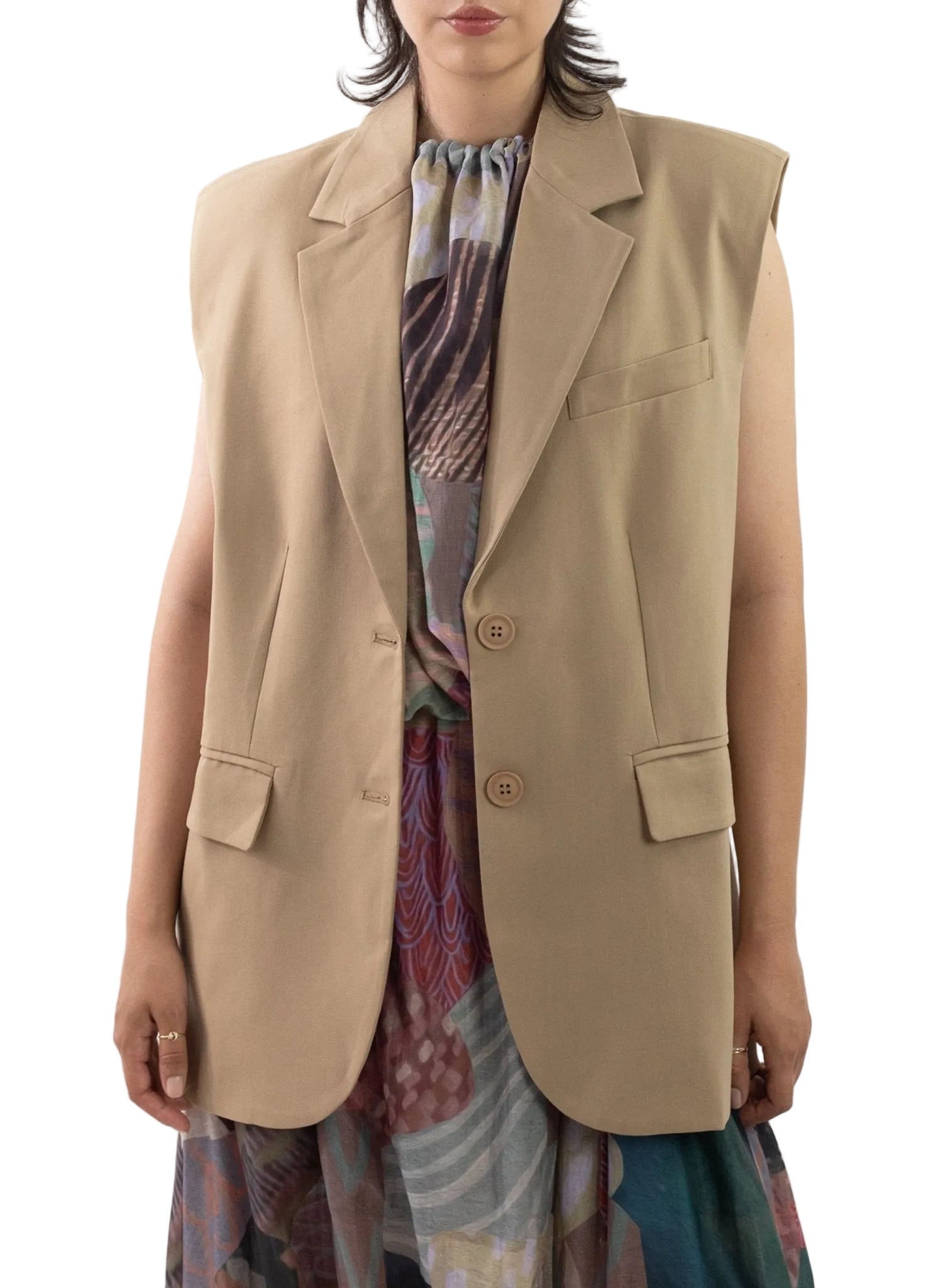 Oversized sleeveless blazer vest - Taupe - Light Brown