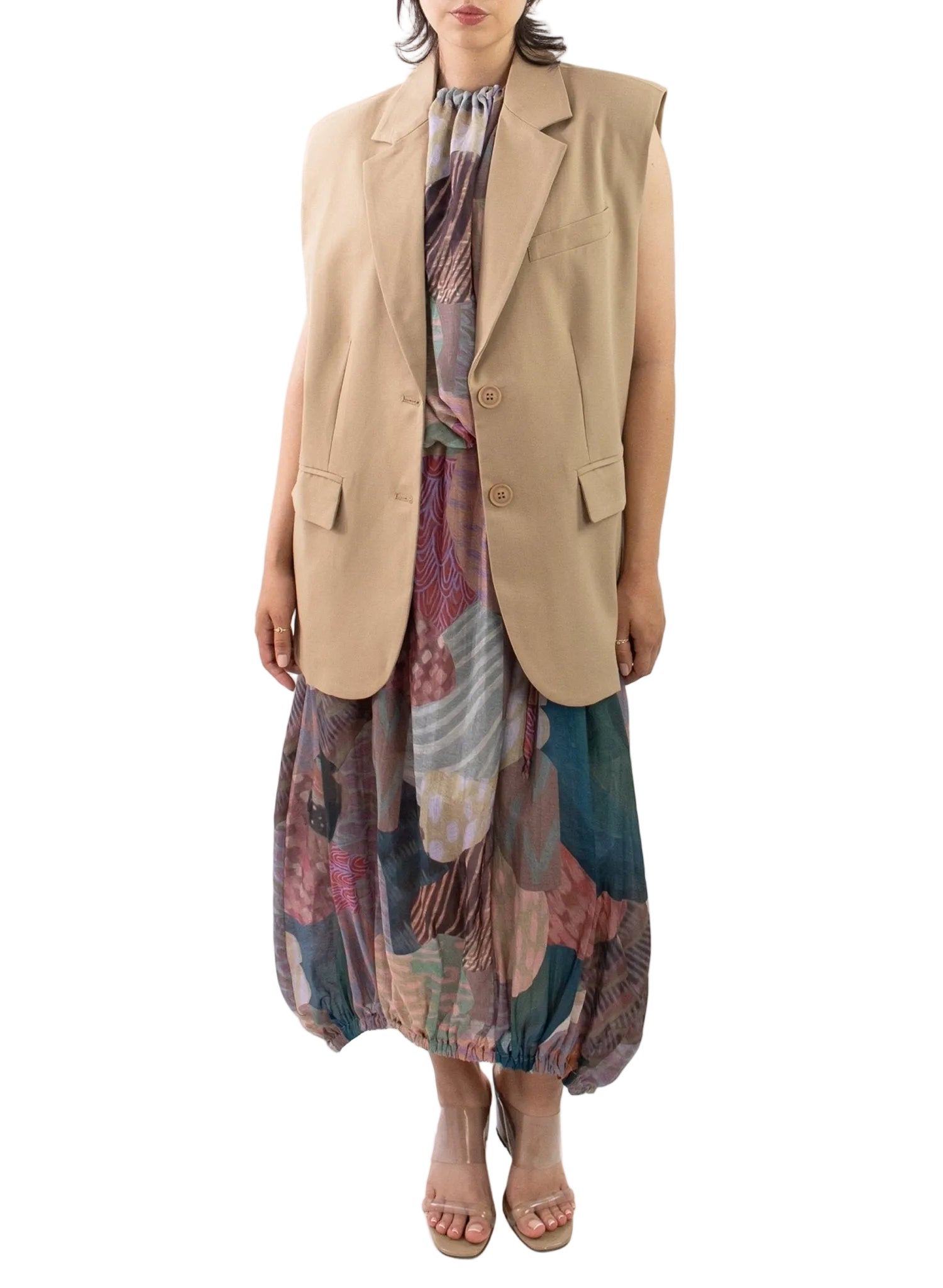 Oversized sleeveless blazer vest - Taupe - Light Brown
