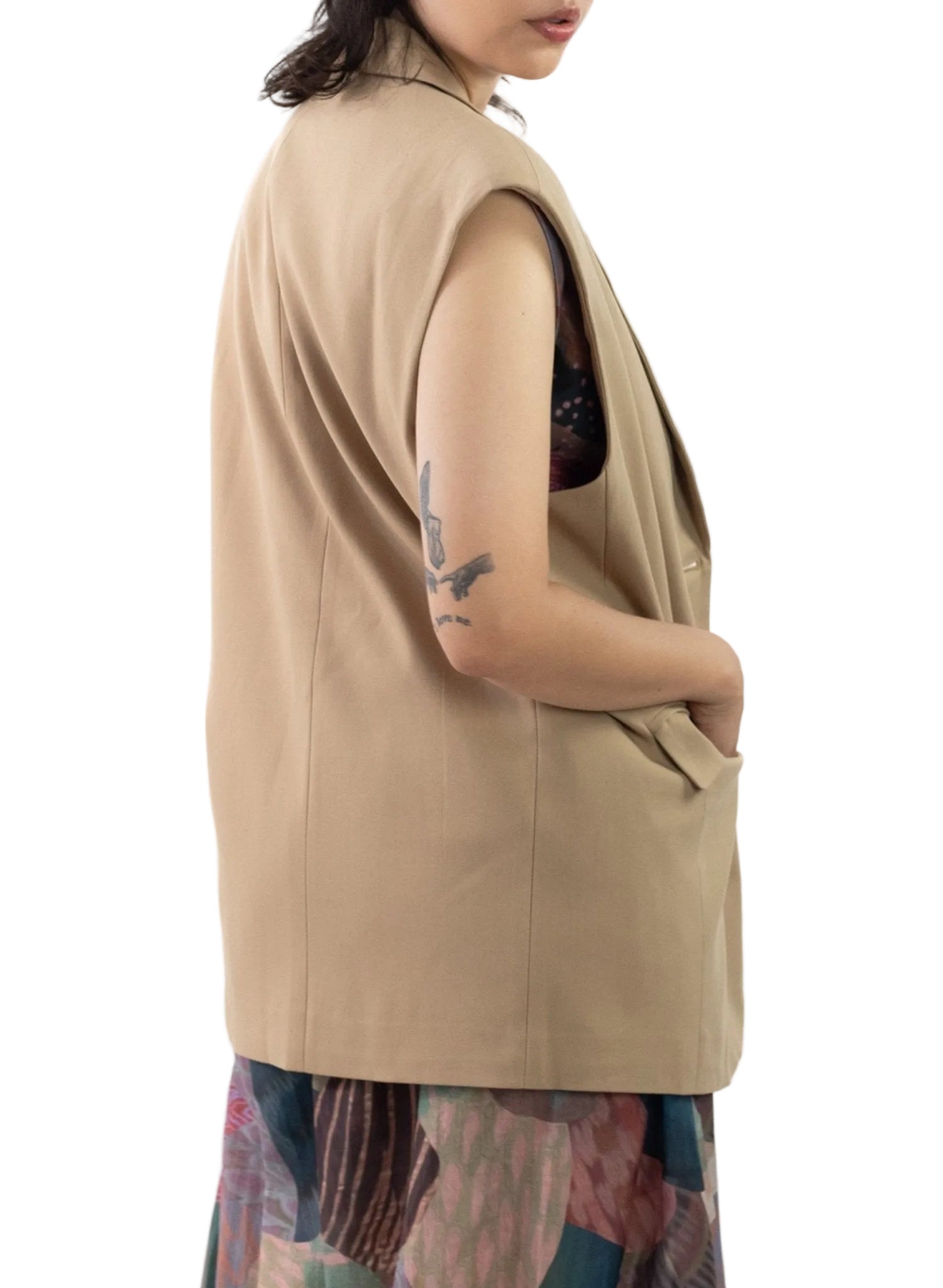 Oversized sleeveless blazer vest - Taupe - Light Brown